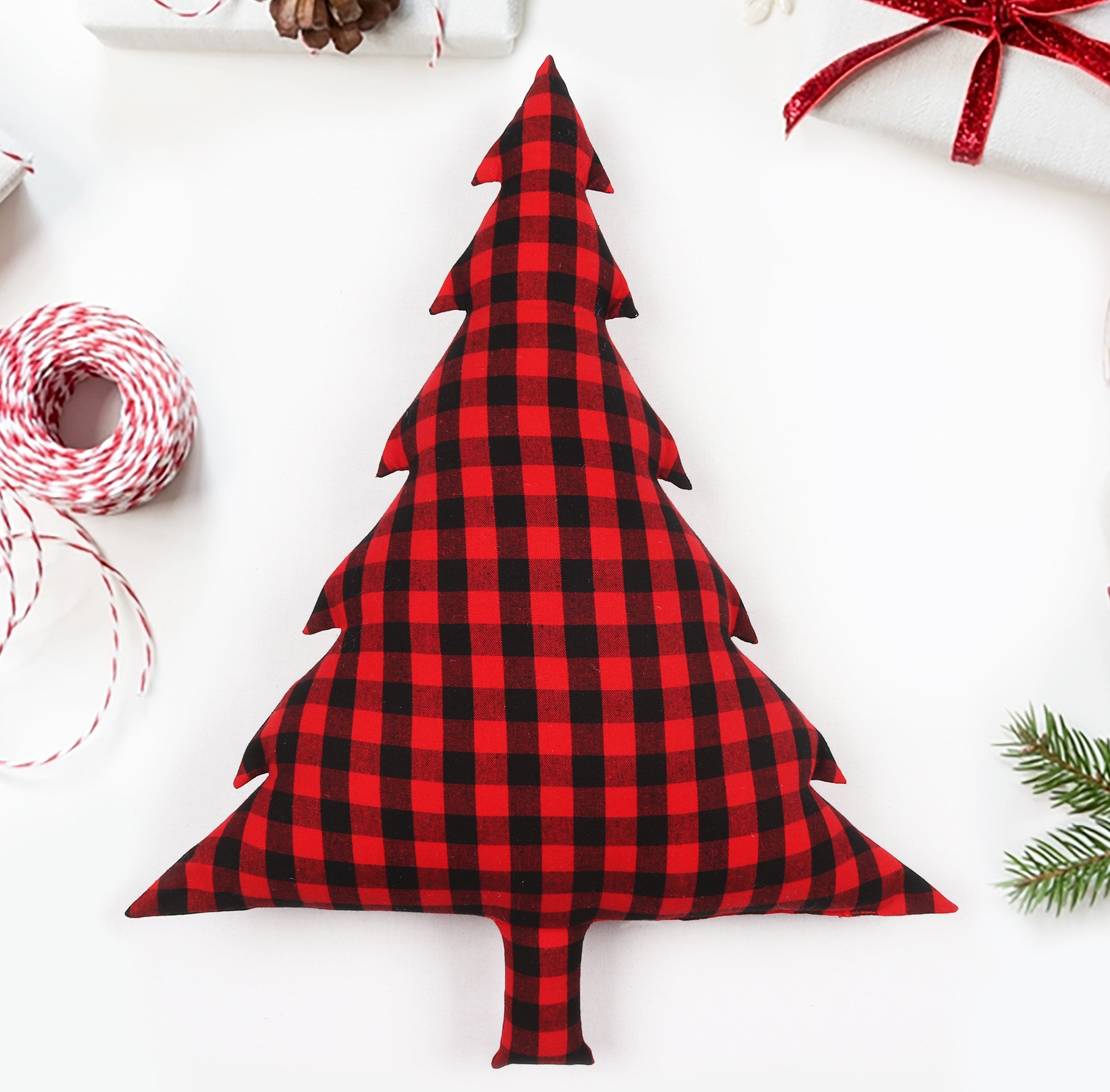 Cotton Christmas Small Checks Designed, Bell / Candy / Star / Tree Shaped Cushion with Recron Filled