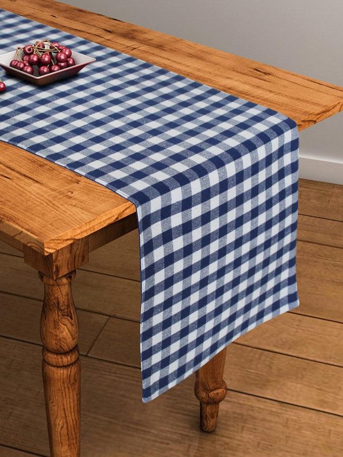 Cotton Gingham Check Blue Table Runner