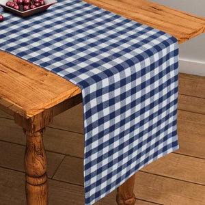 Cotton Gingham Check Blue 152cm Length Table Runner Pack Of 1 freeshipping - Airwill