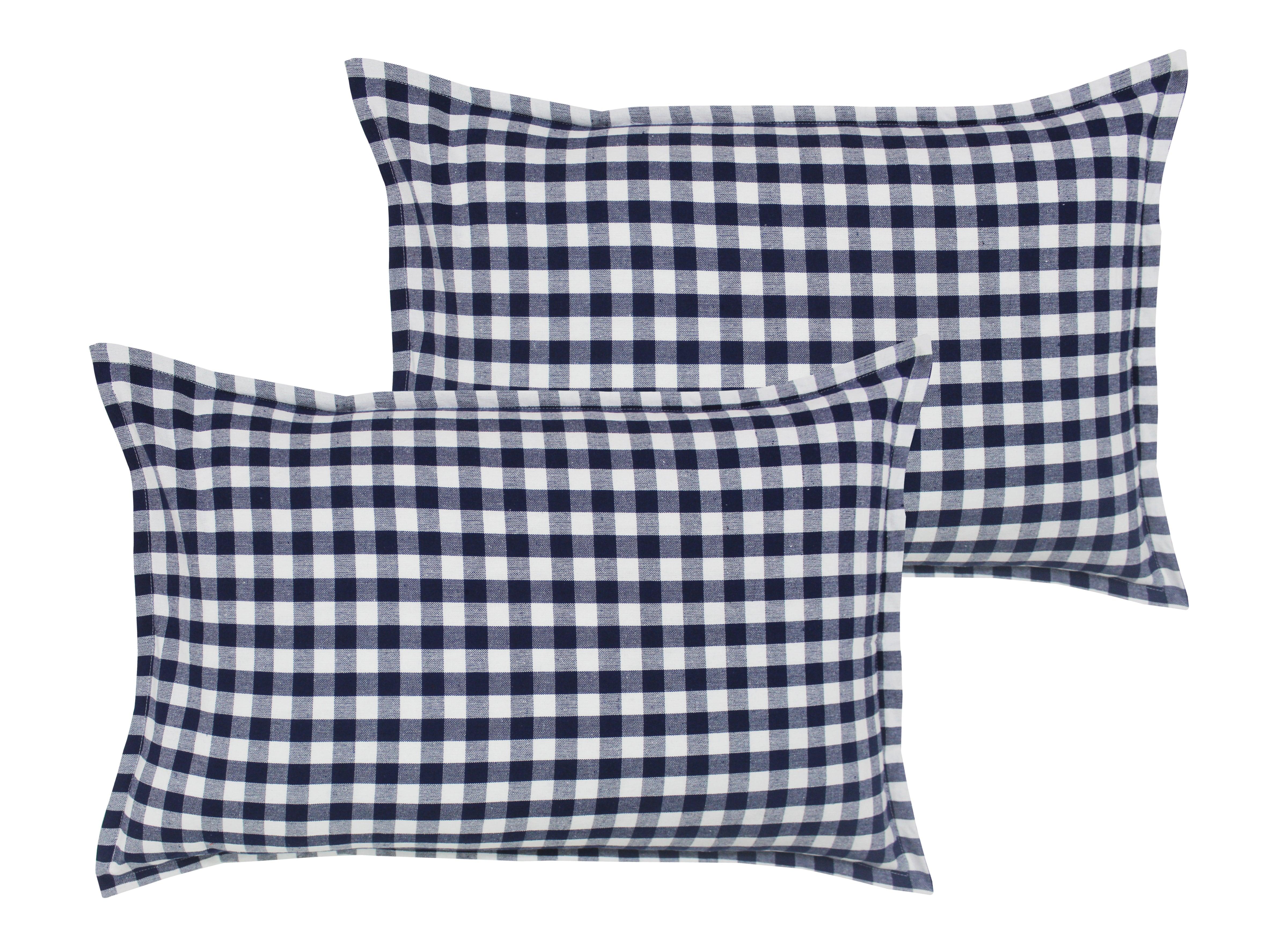 Cotton Gingham Check Blue Pillow Covers Pack Of 2