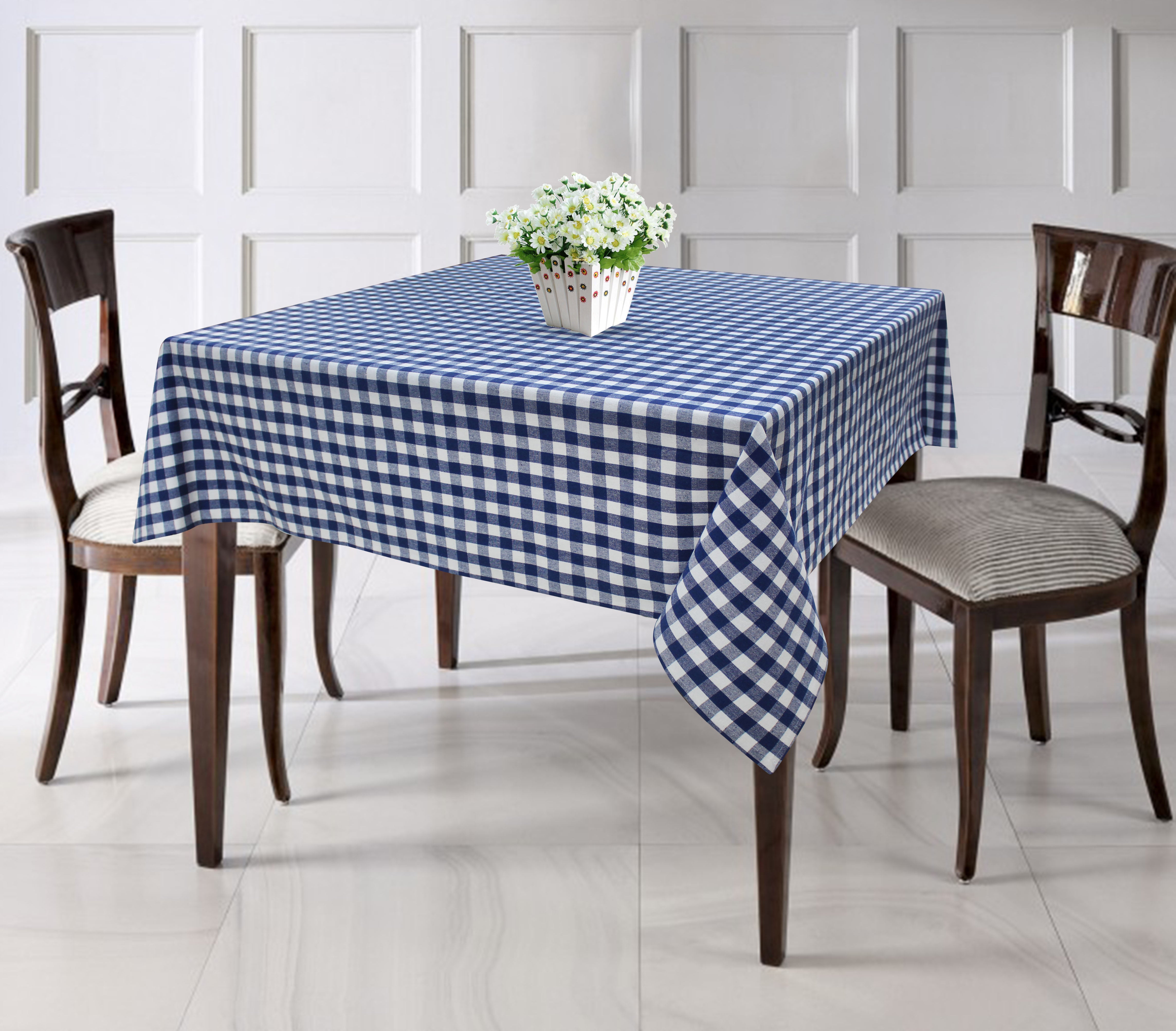 Cotton Gingham Check Blue 4 Seater Table Cloths