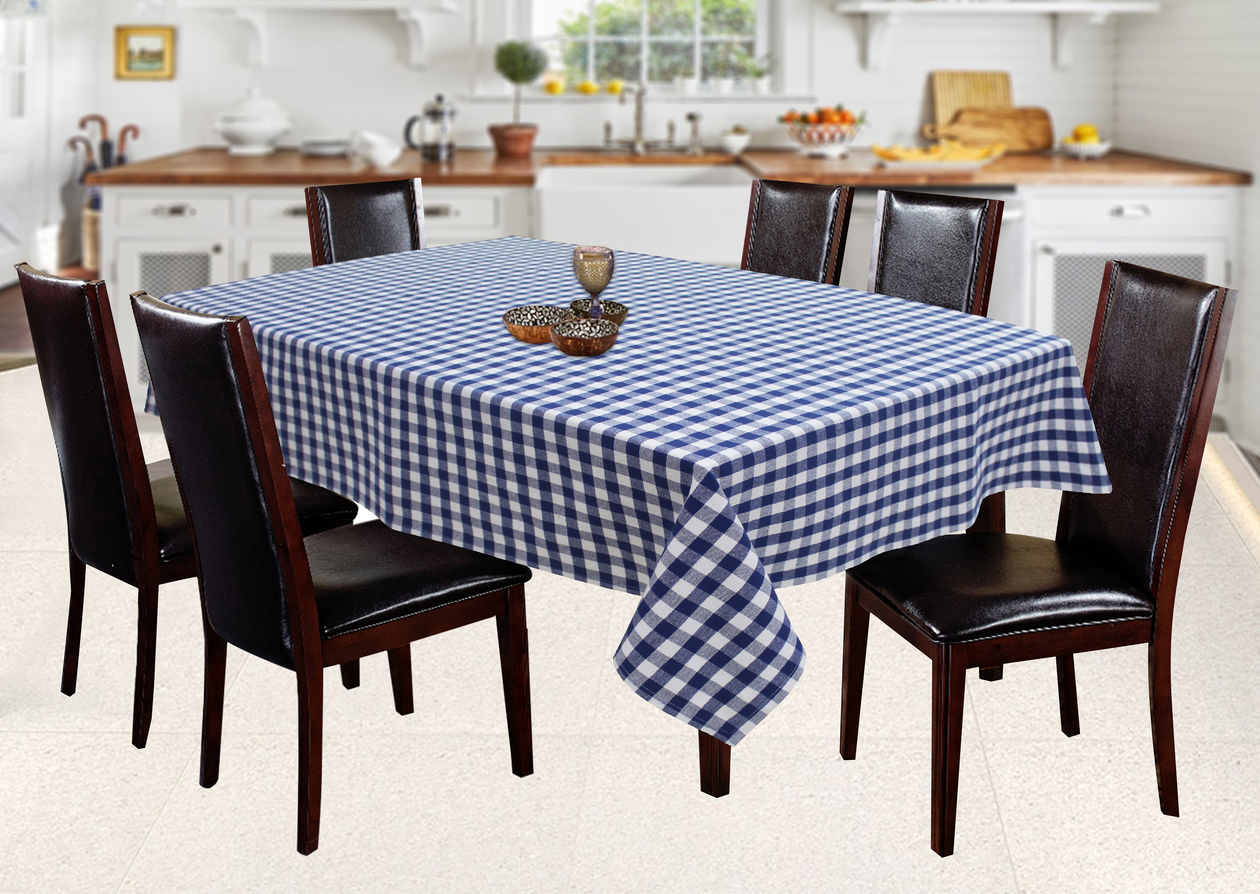 Cotton Gingham Check Blue 8 Seater Table Cloths