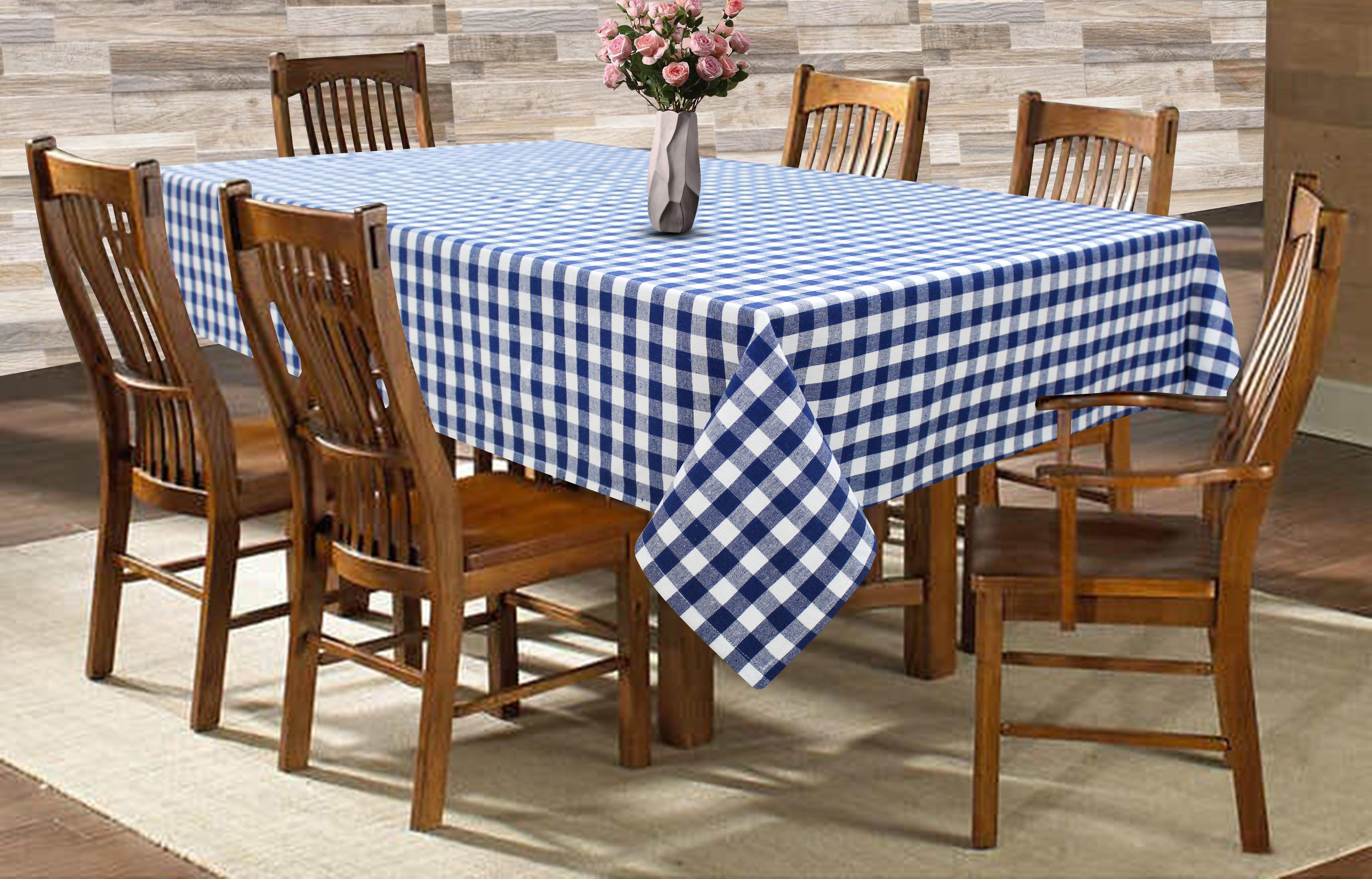 Cotton Gingham Check Blue 6 Seater Table Cloths