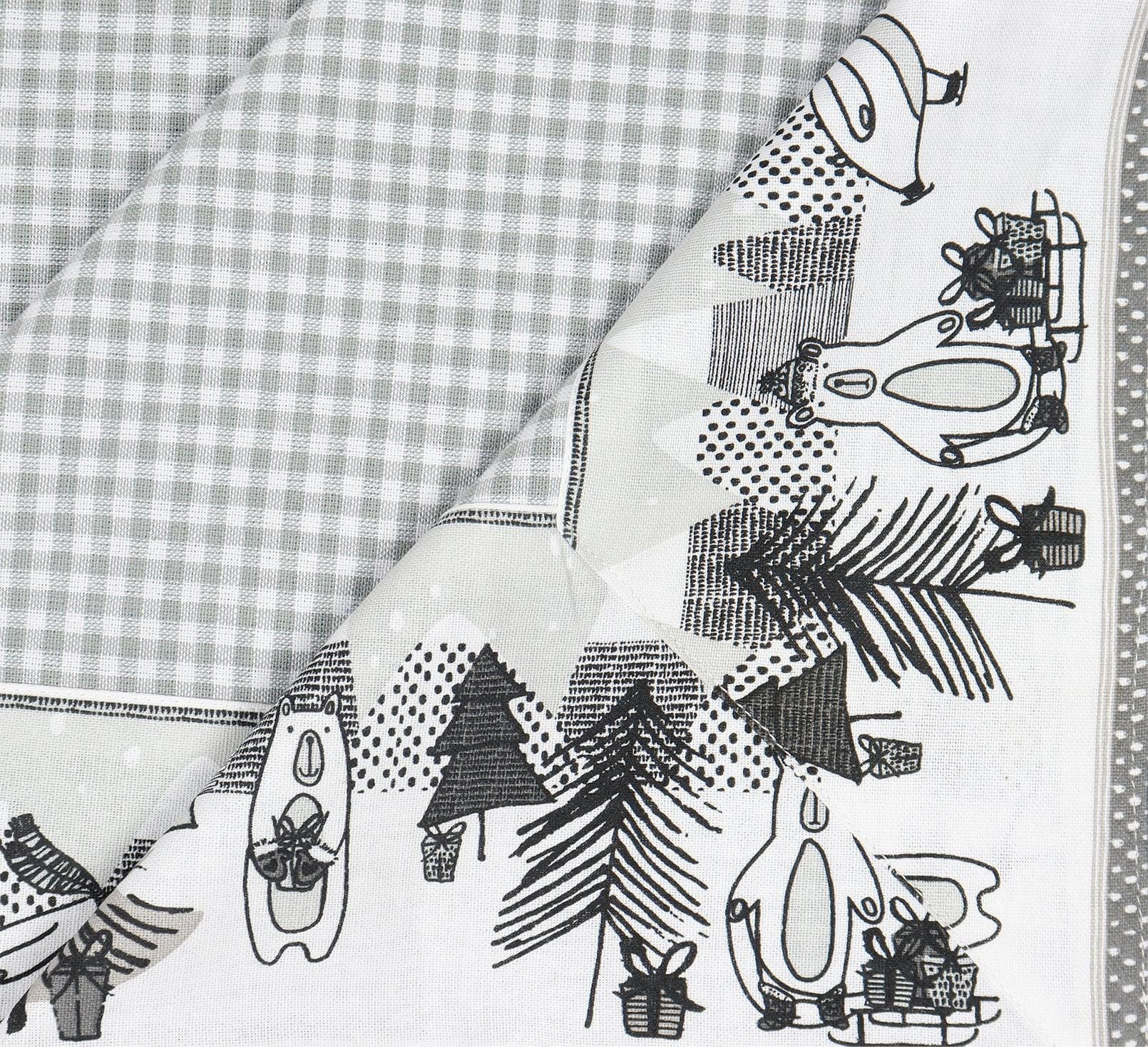 Cotton Grey Check with Xmas Border 6 Seater Table Cloths