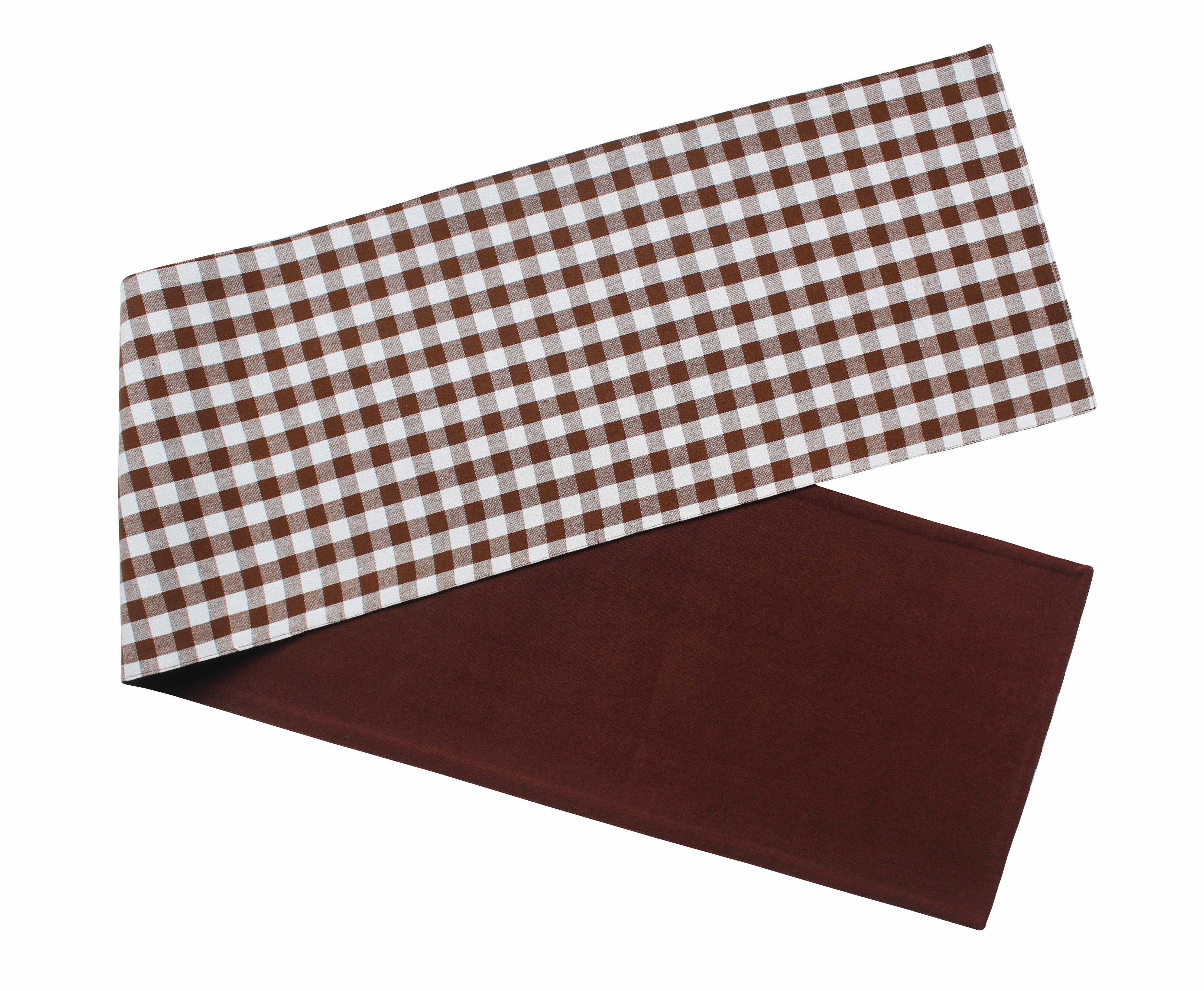 Cotton Gingham Check Brown Table Runner