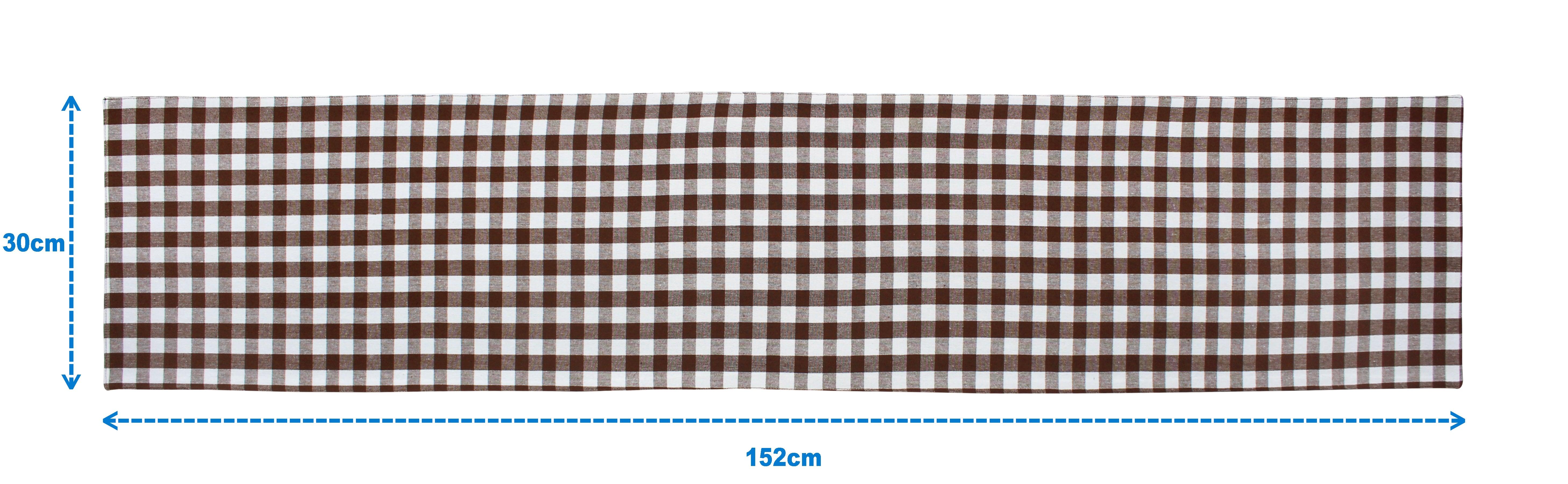 Cotton Gingham Check Brown Table Runner