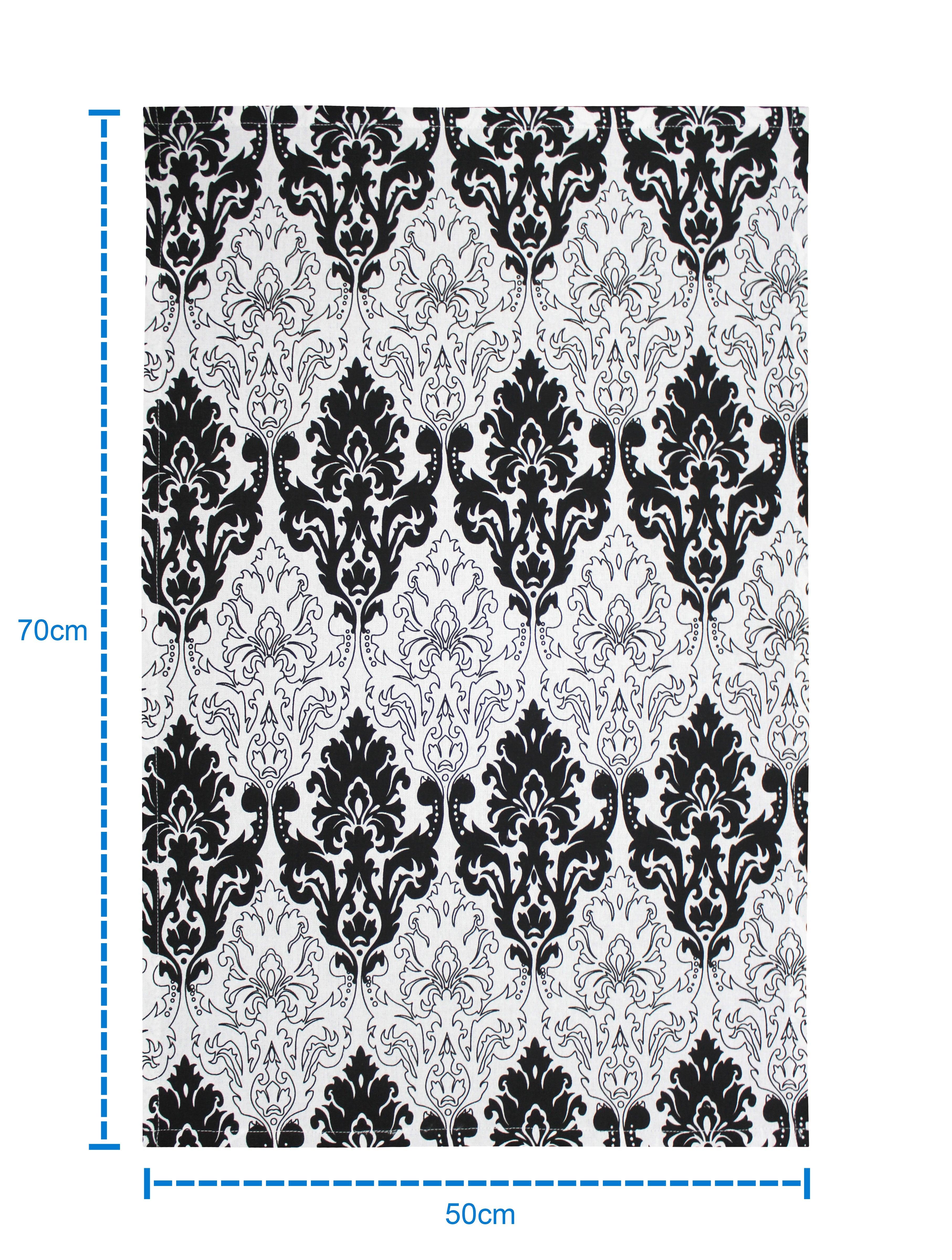 Cotton Black and White Damask Kitchen Towels Pack Of 4