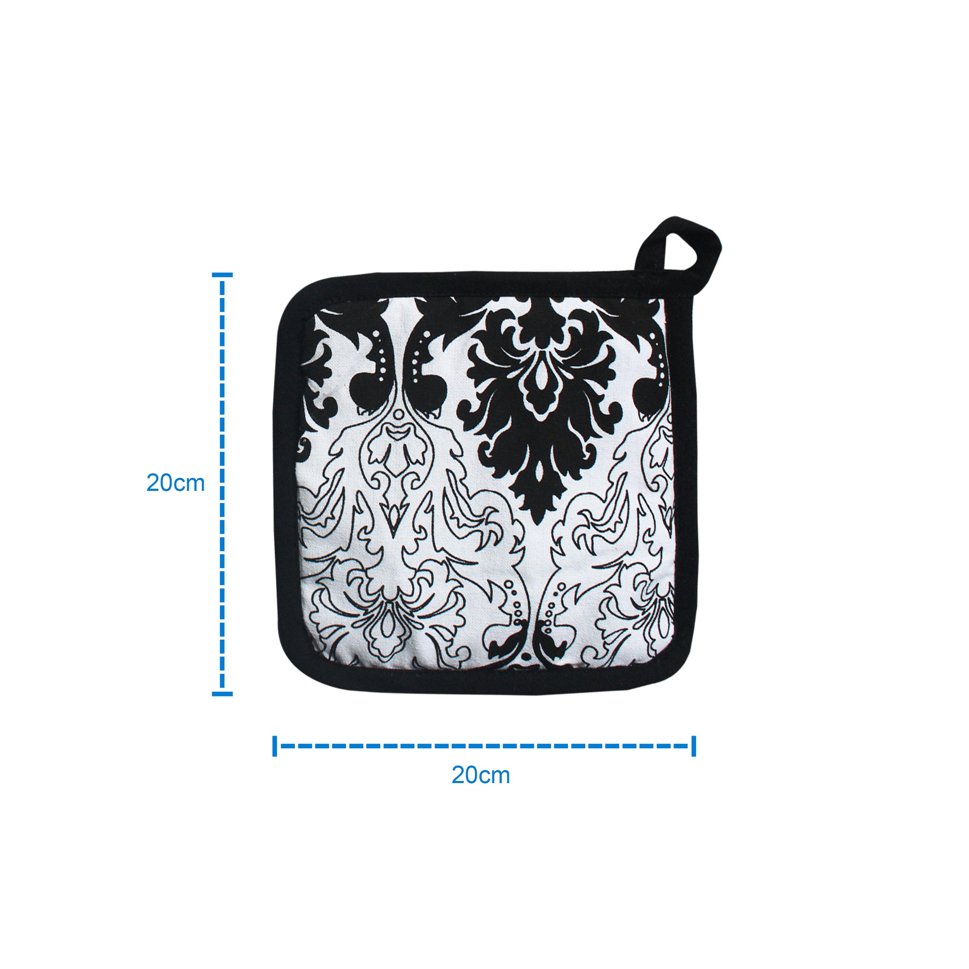 Cotton Black and White Damask Pot Holders Pack Of 3