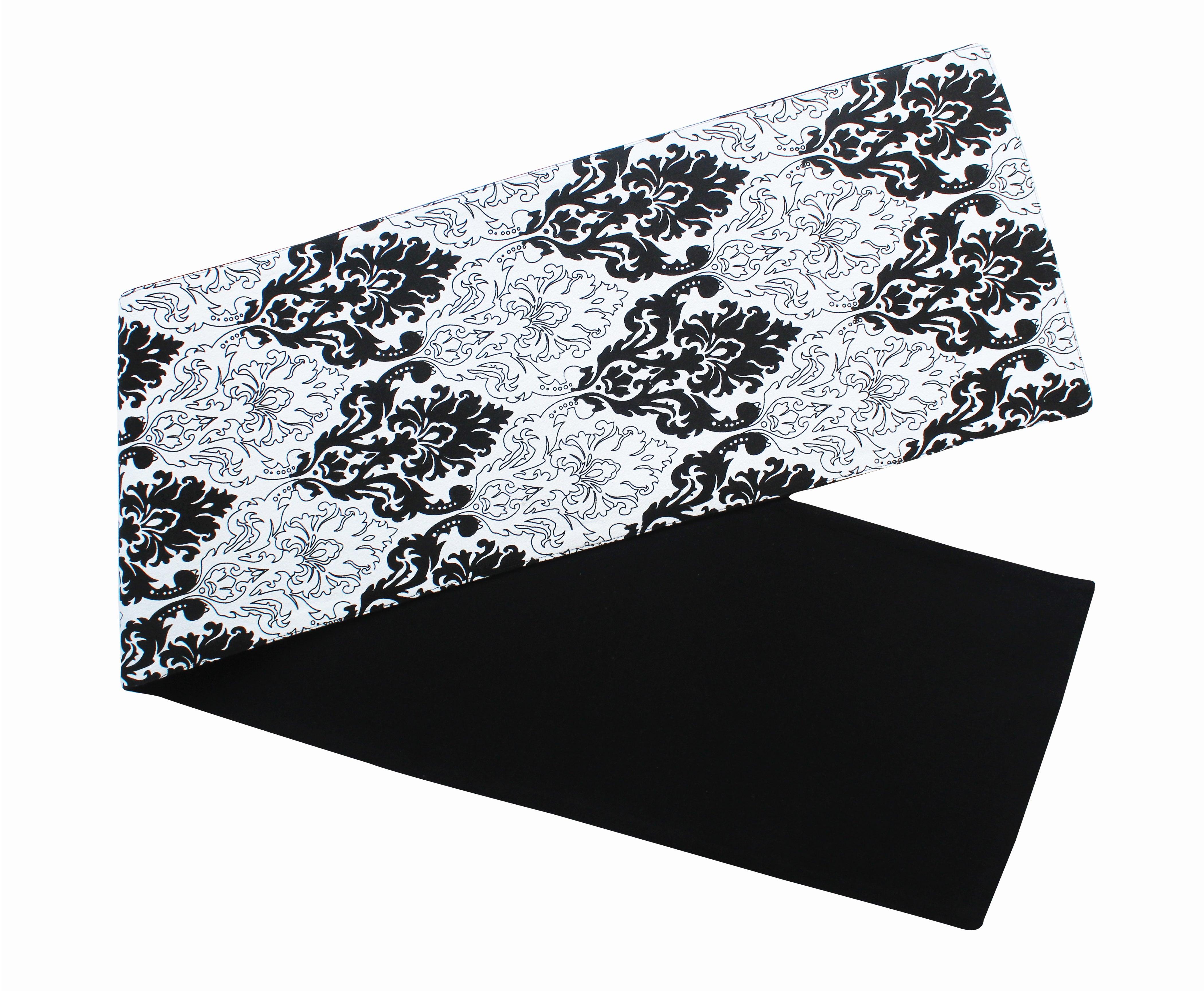 Cotton Black and White Damask Table Runner