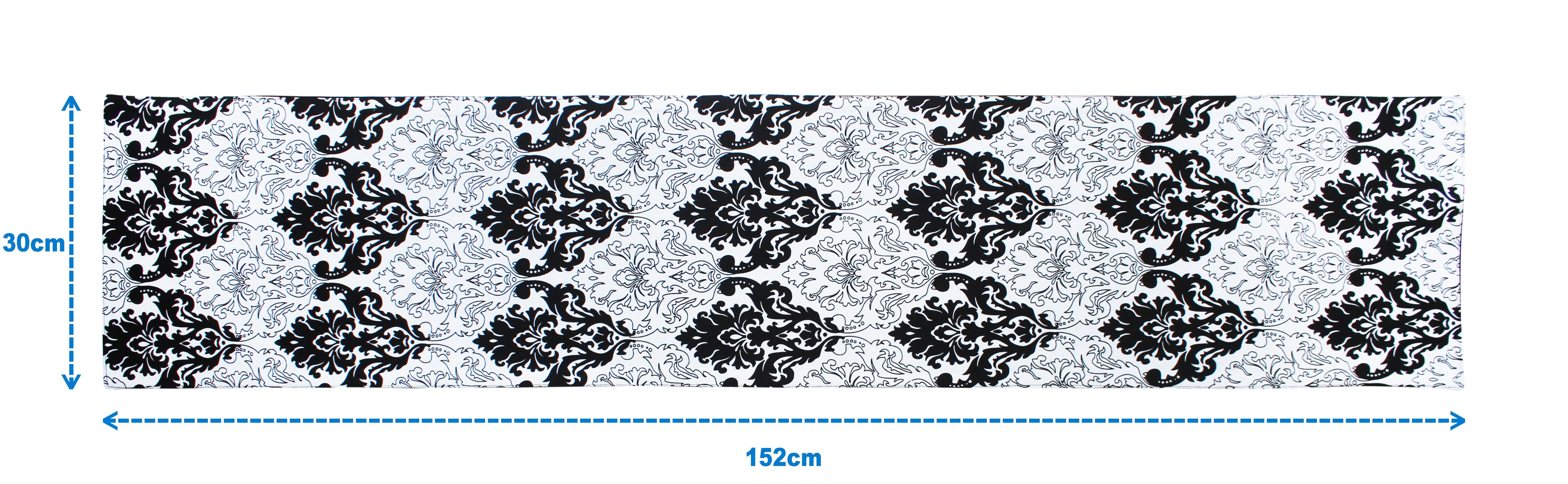 Cotton Black and White Damask Table Runner
