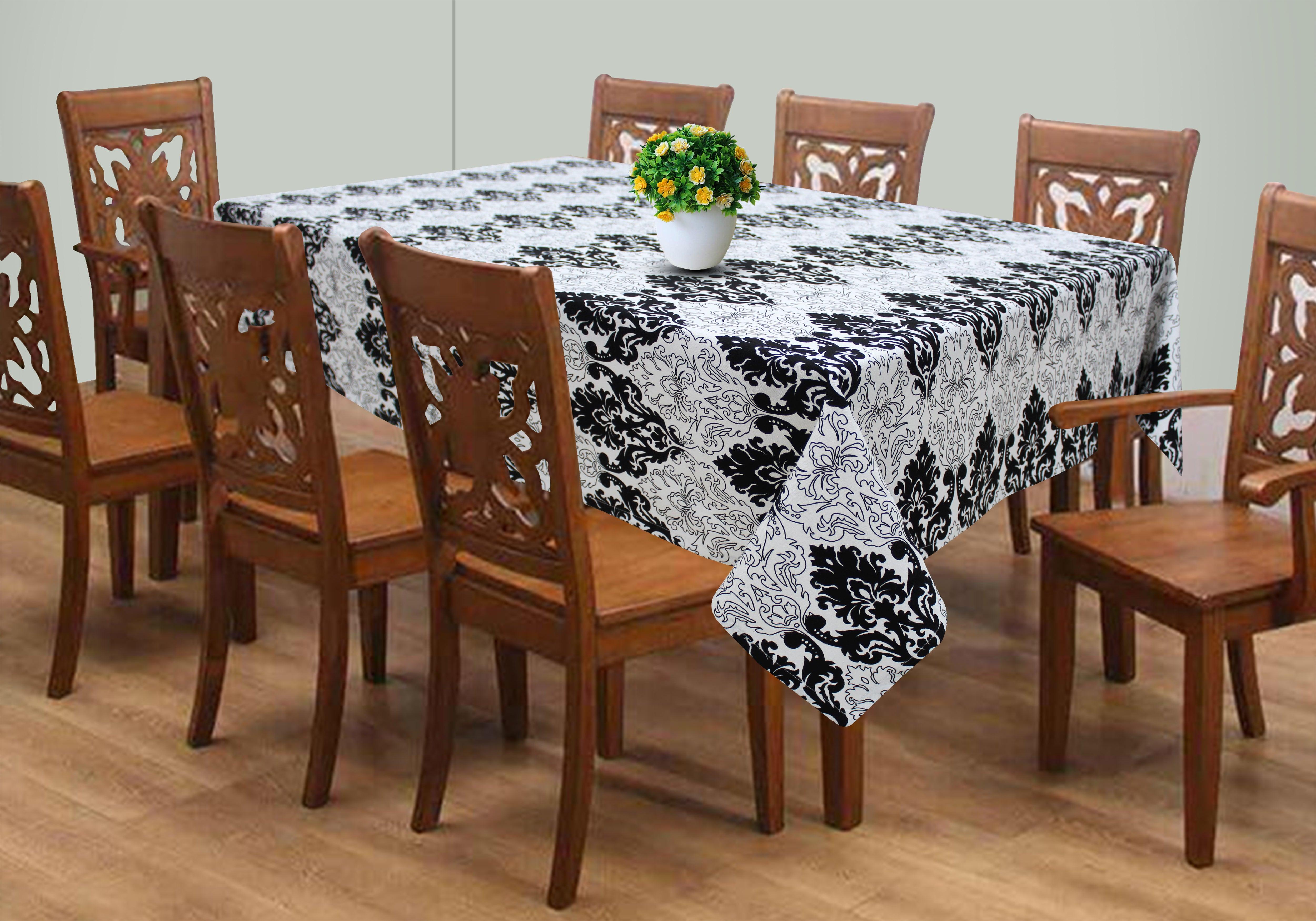 Cotton Black & White Damask 8 Seater Table Cloths