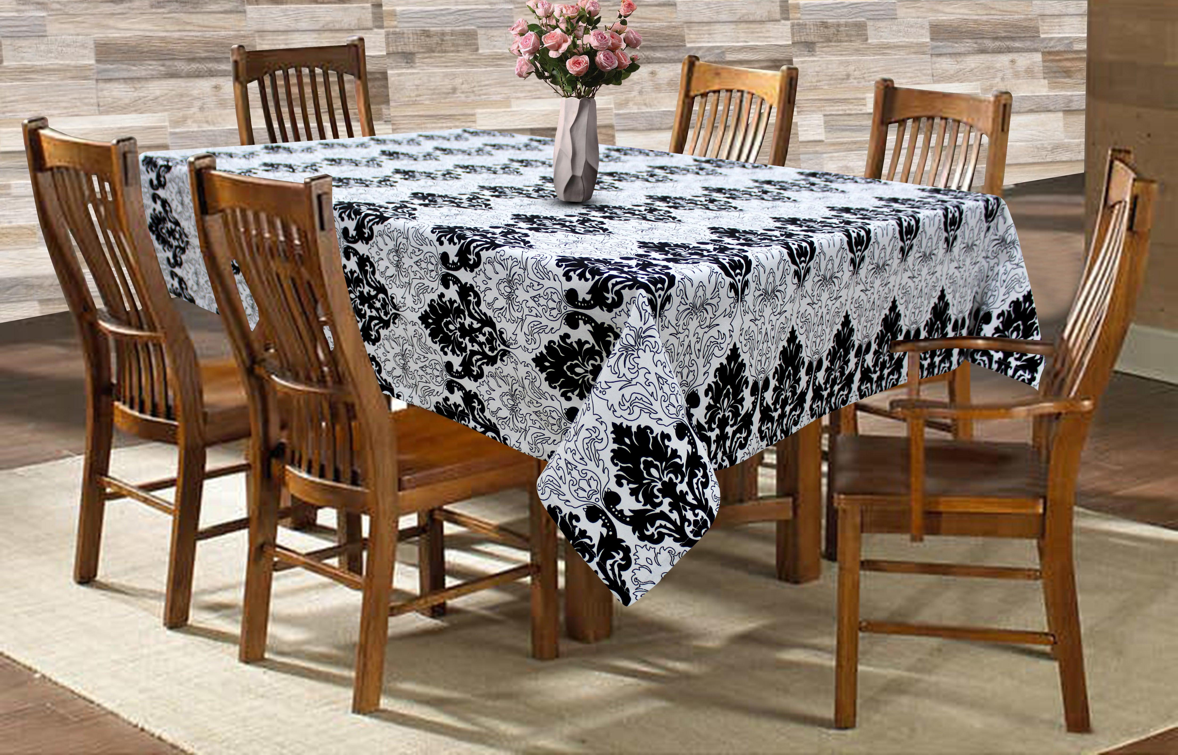 Cotton Black & White Damask 6 Seater Table Cloths