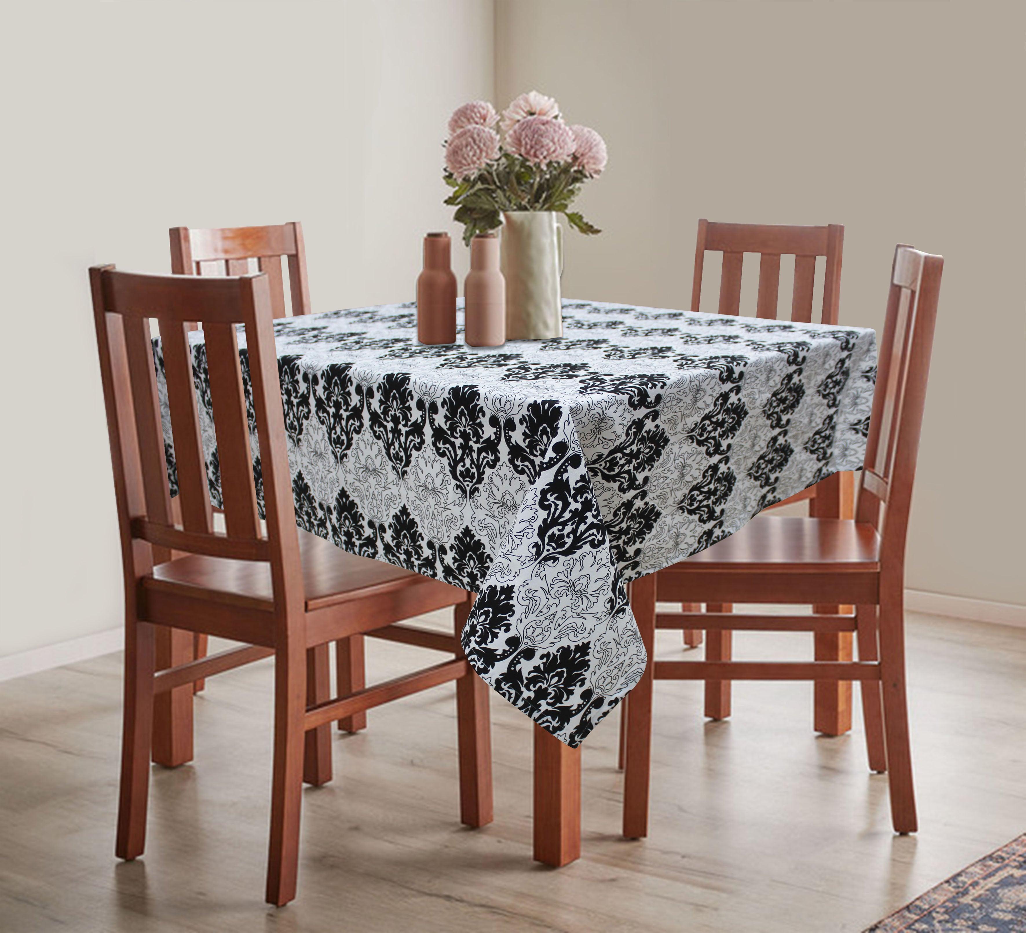 Cotton Black & White Damask 4 Seater Table Cloths