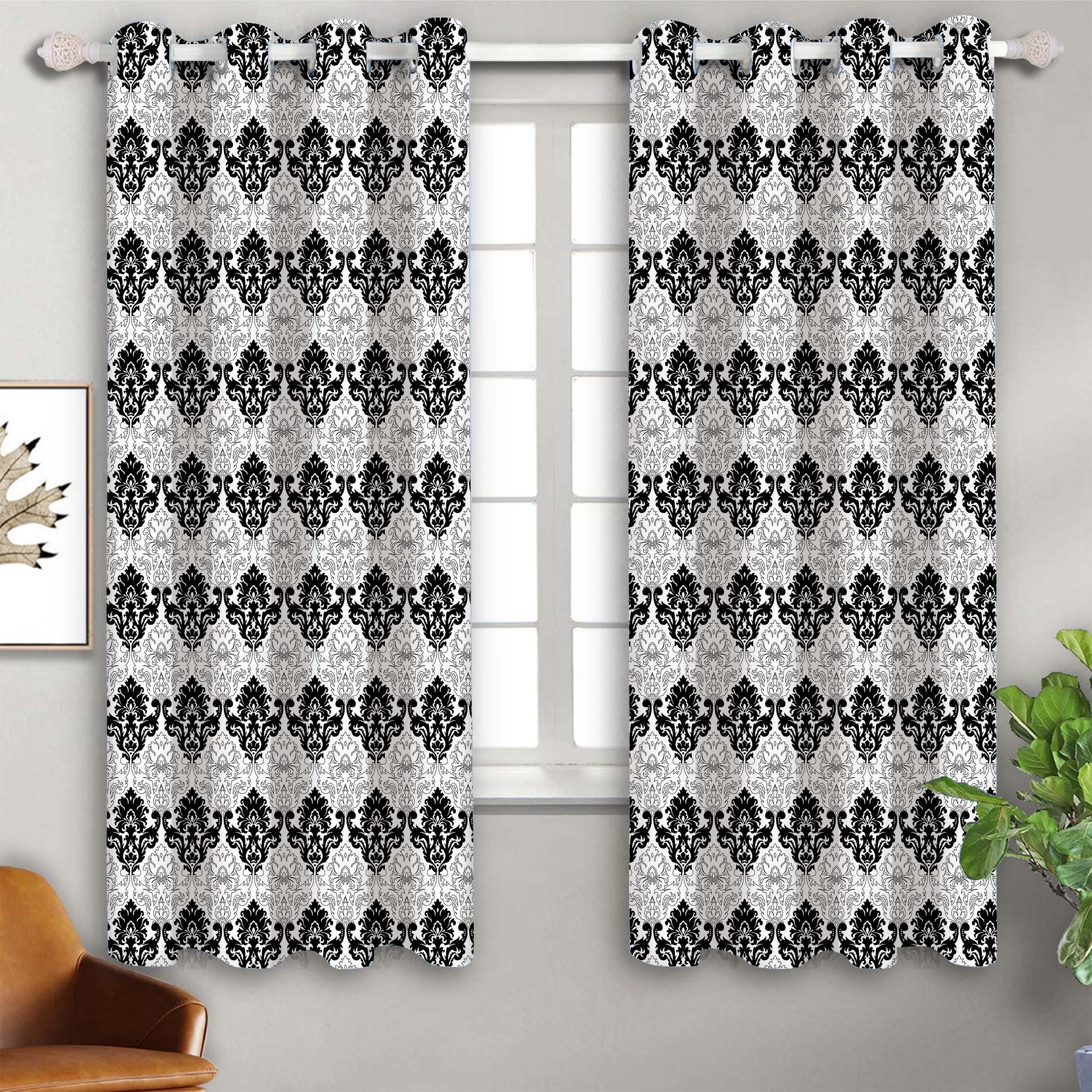 Cotton Black and White Damask 5ft Window Curtains Pack Of 2