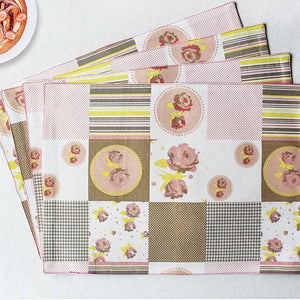 Cotton Check Flower Table Placemats Pack Of 4 freeshipping - Airwill