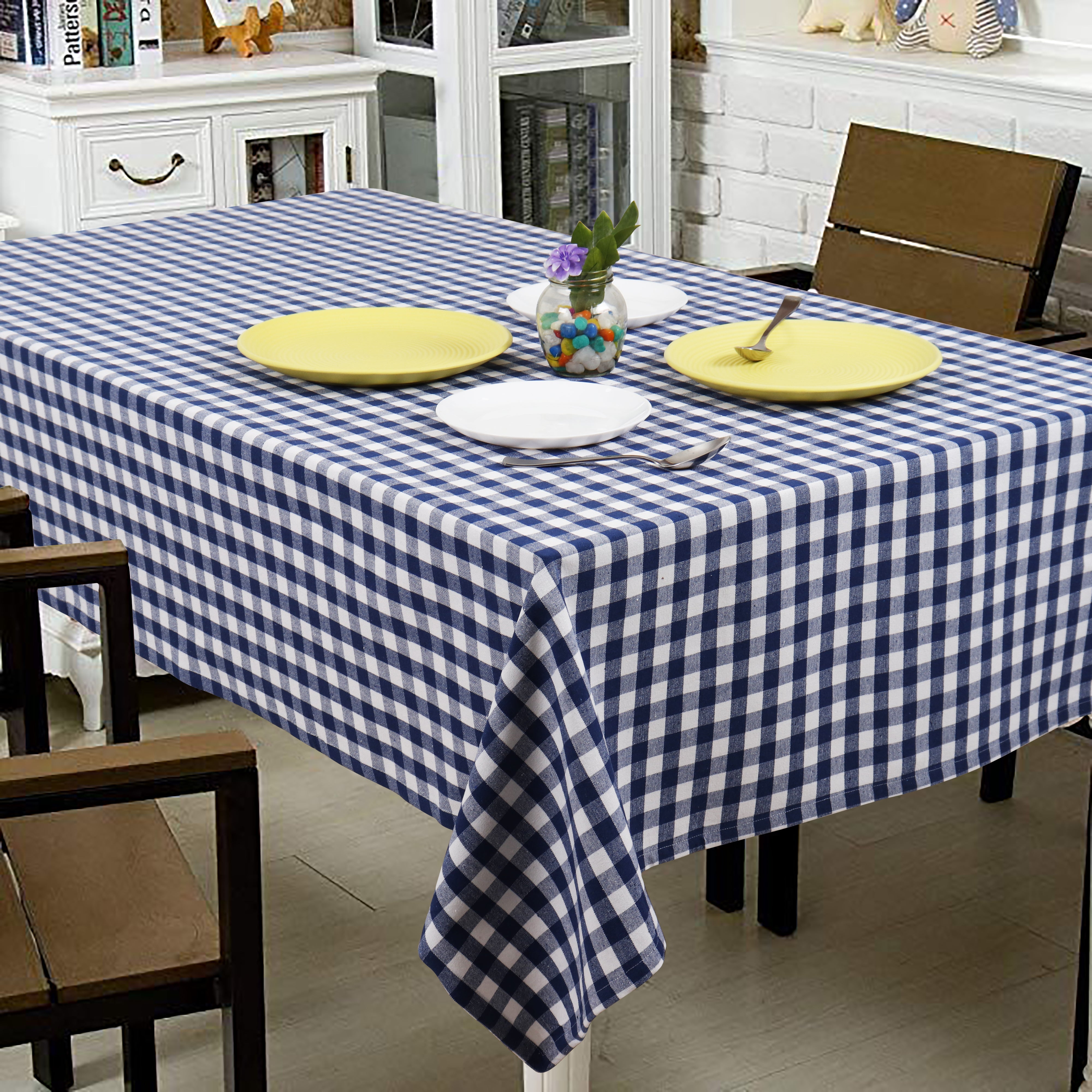 Cotton Gingham Check Blue 8 Seater Table Cloths