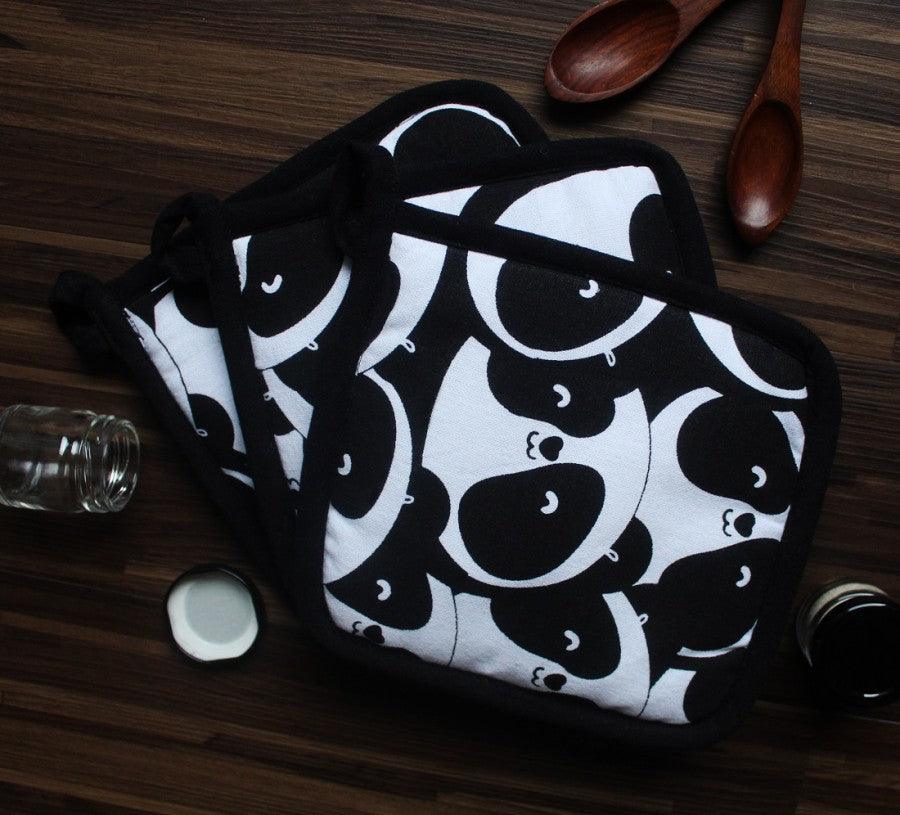 Cotton Black Panda Pot Holders Pack Of 3