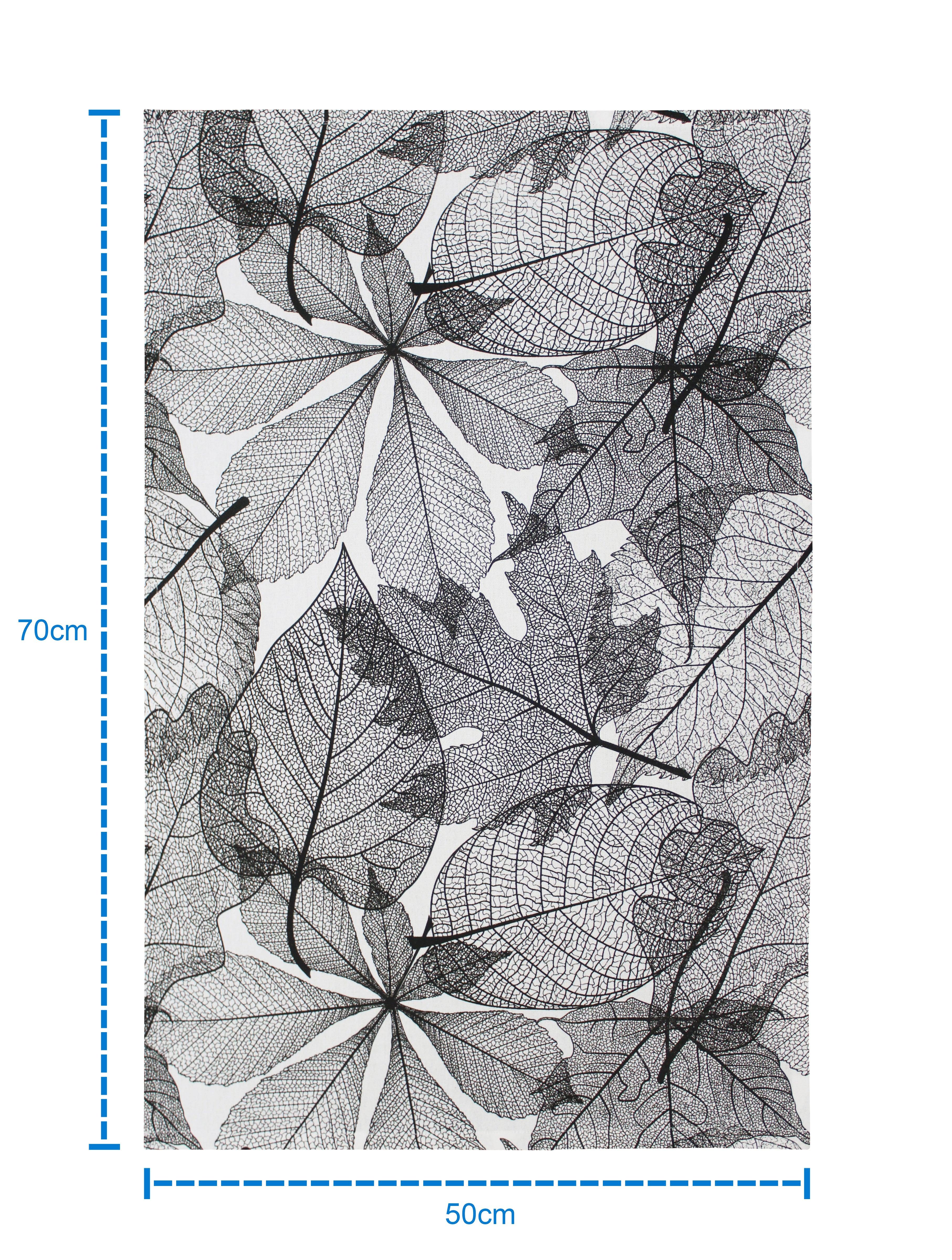 Cotton Black and White Printed Leaf Kitchen Towels Pack Of 4