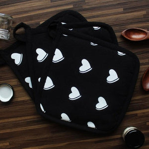Cotton Black Heart Pot Holders Pack Of 3 freeshipping - Airwill