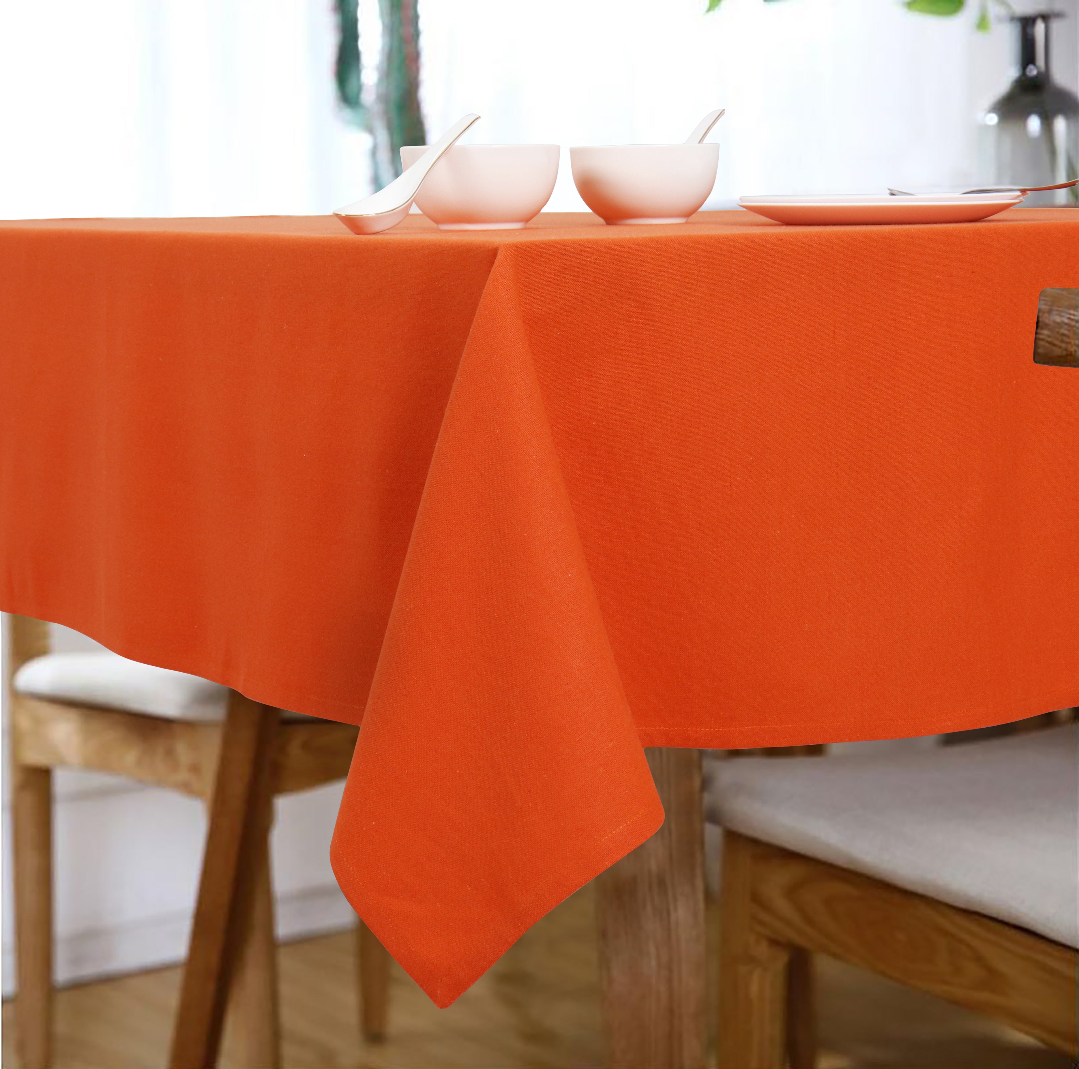 Cotton Solid Orange 4 Seater Table Cloths