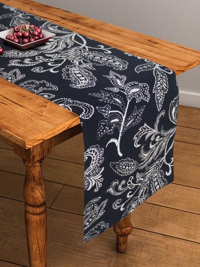 Cotton Black Flower Table Runner