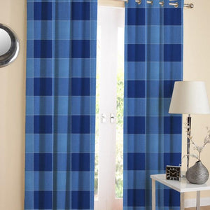 Cotton 4 Way Dobby Blue 7ft Door Curtains Pack Of 2