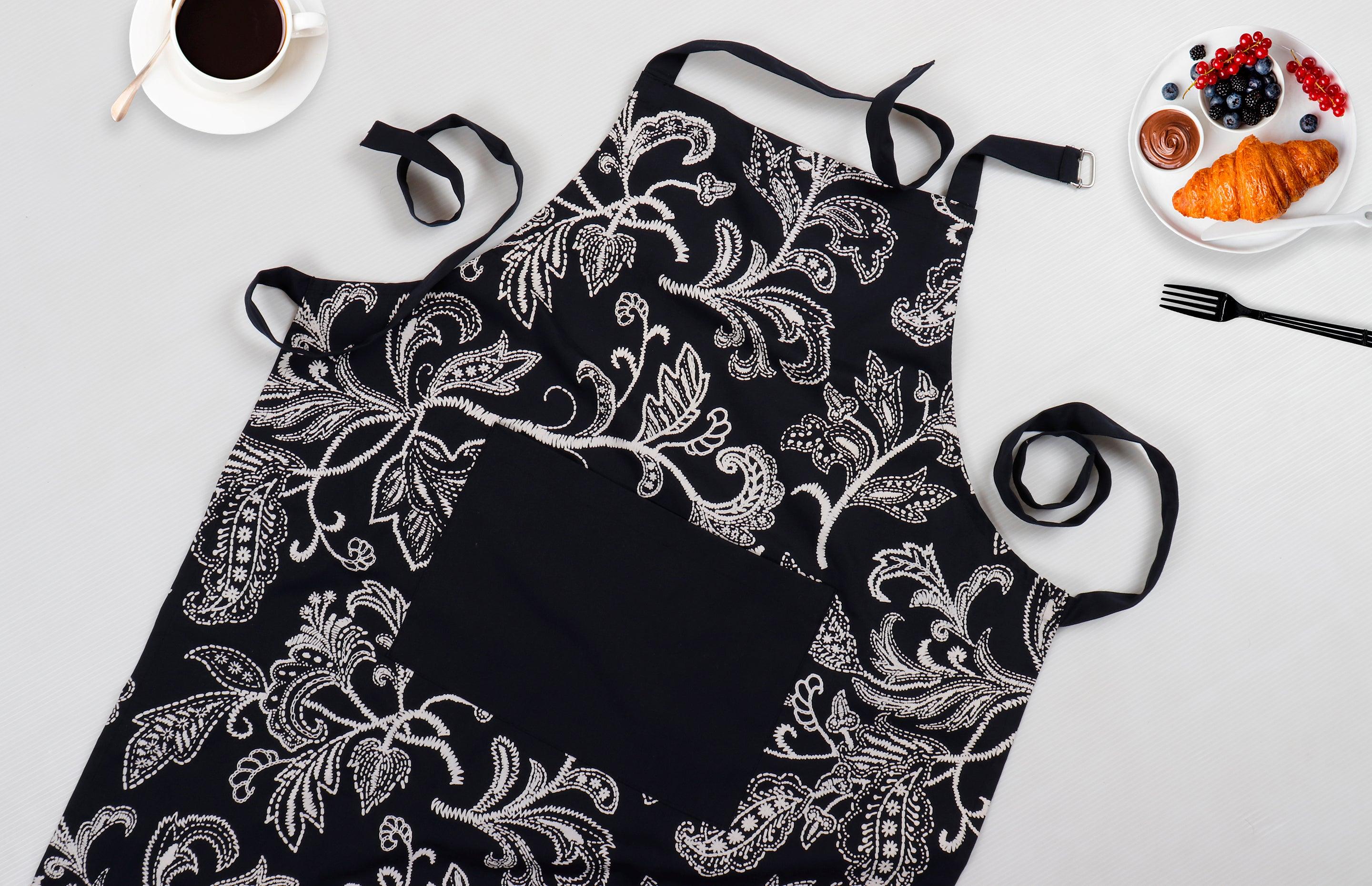 Cotton Black Flower With Solid Pocket Free Size Apron