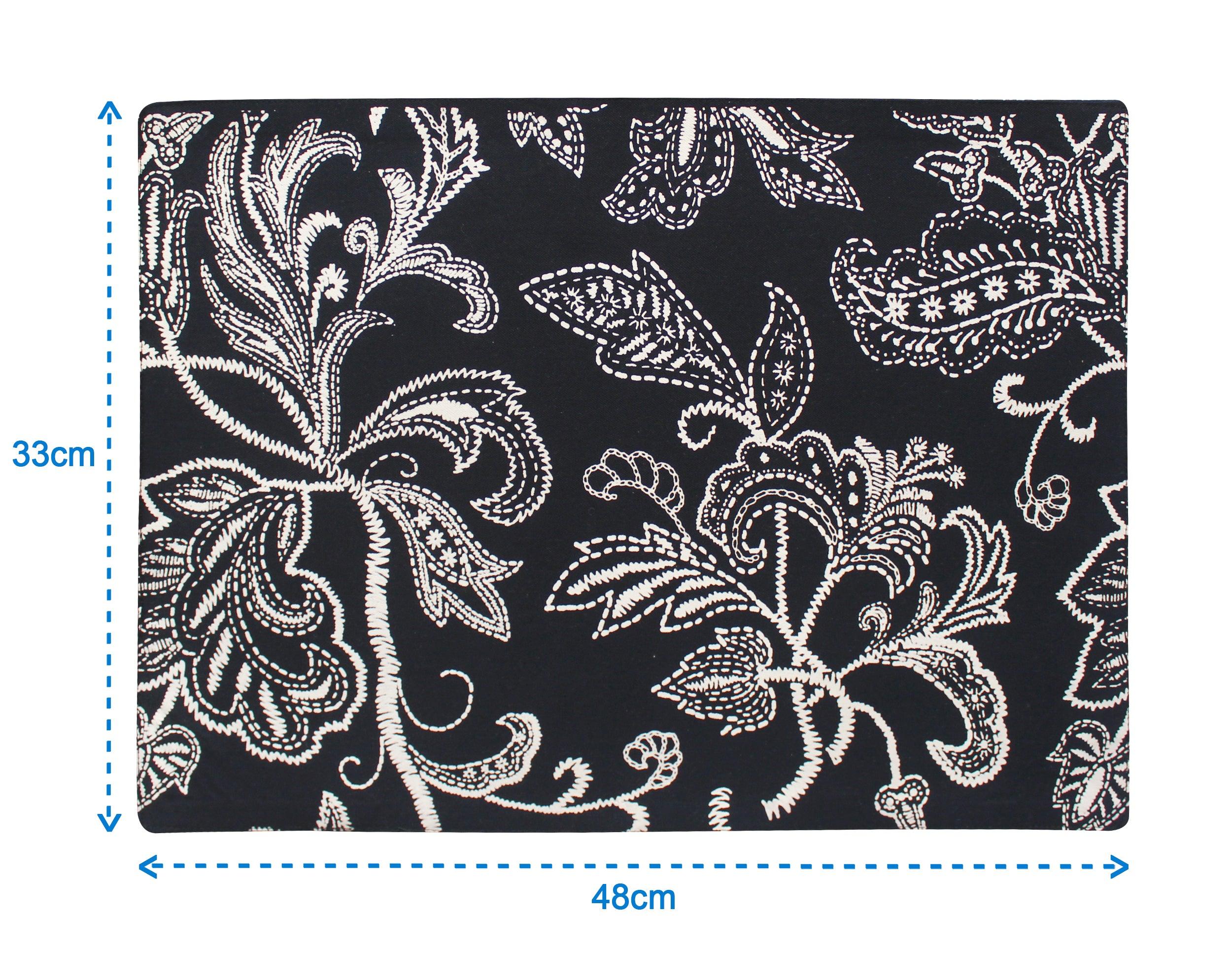 Cotton Black Flower Table Placemats Pack Of 4