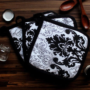 Cotton Black and White Damask Pot Holders Pack Of 3 freeshipping - Airwill