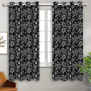 Cotton Black Flower 5ft Window Curtains Pack Of 2 freeshipping - Airwill