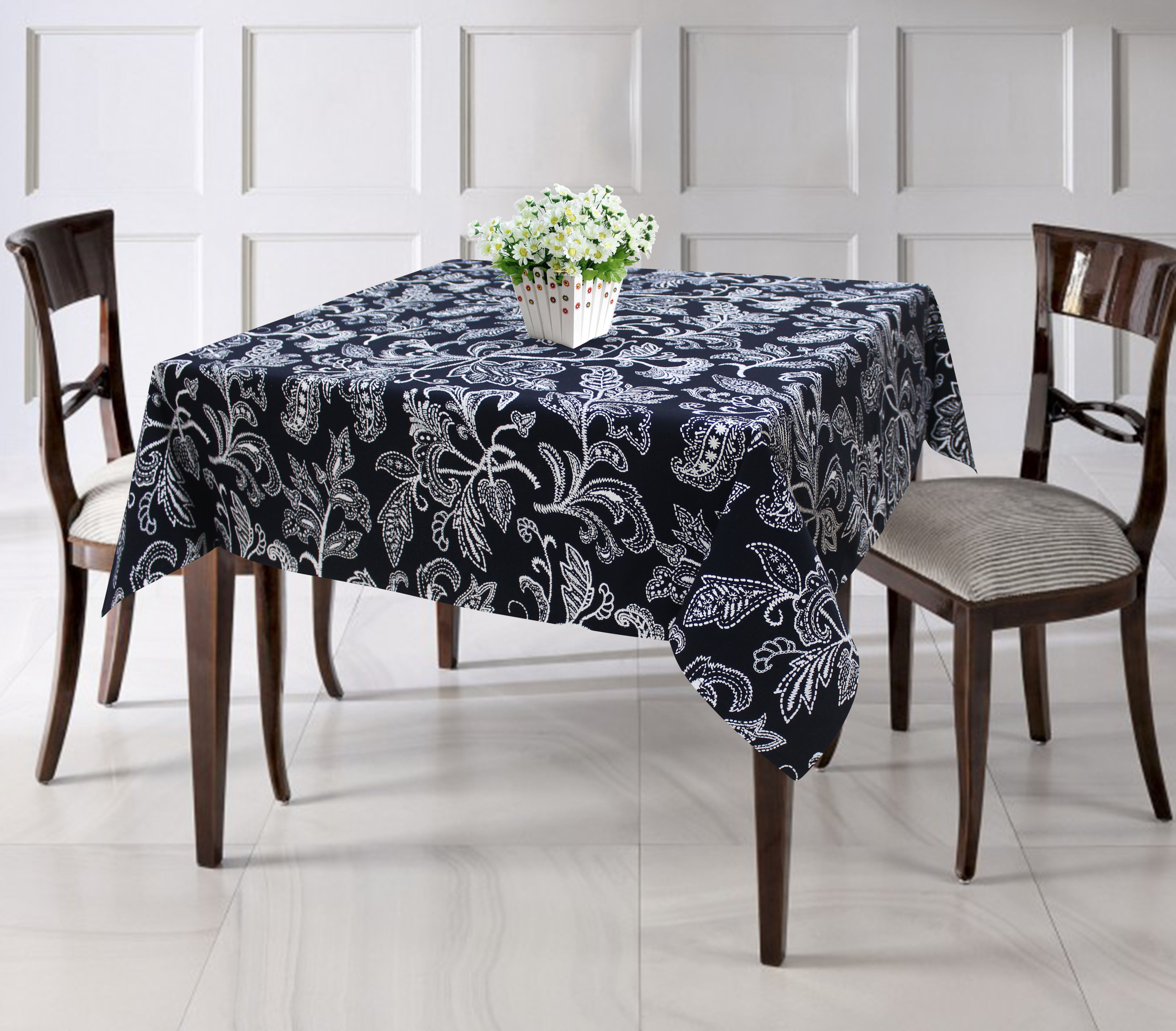 Cotton Black Flower 4 Seater Table Cloths