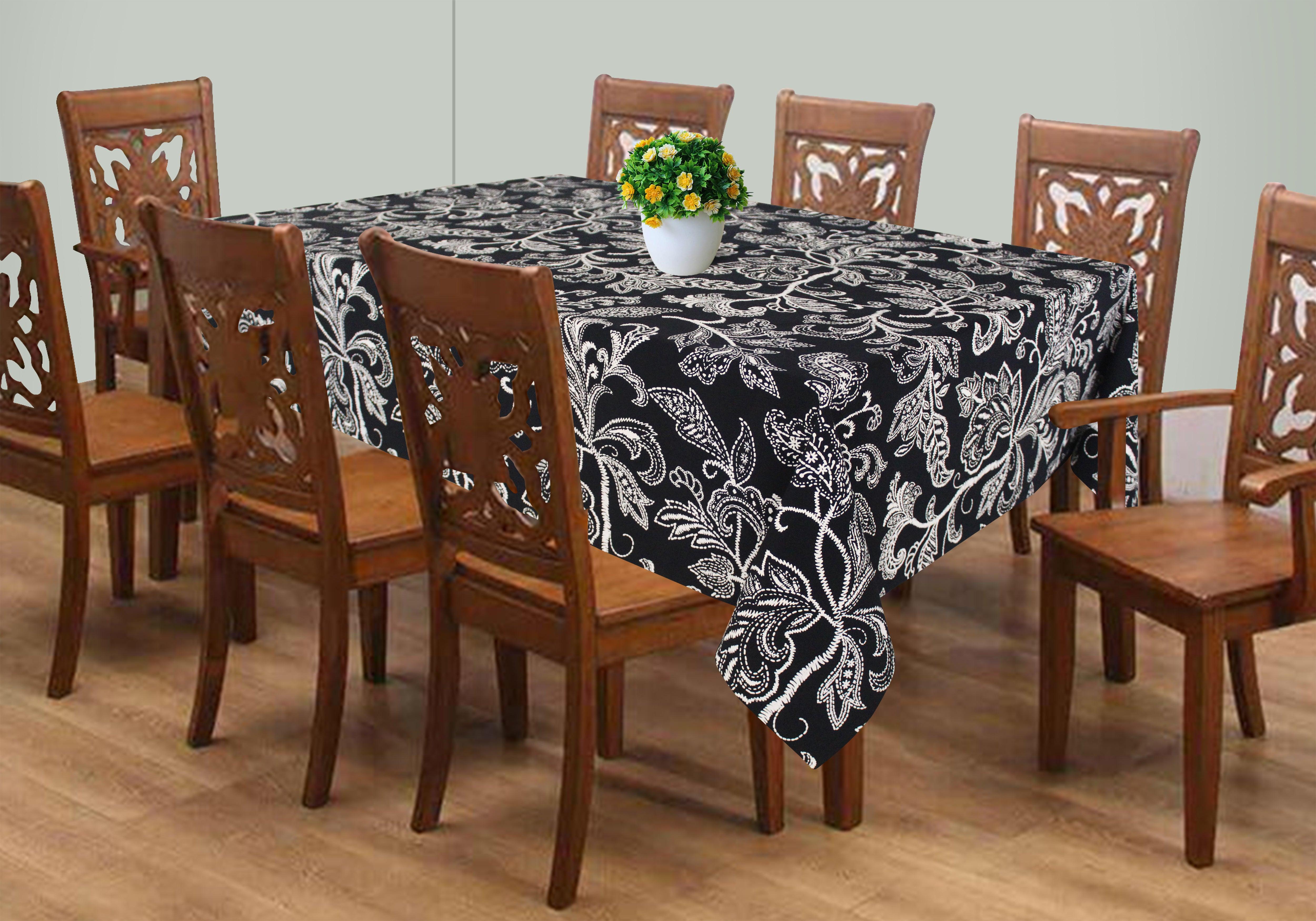 Cotton Black Flower 8 Seater Table Cloths