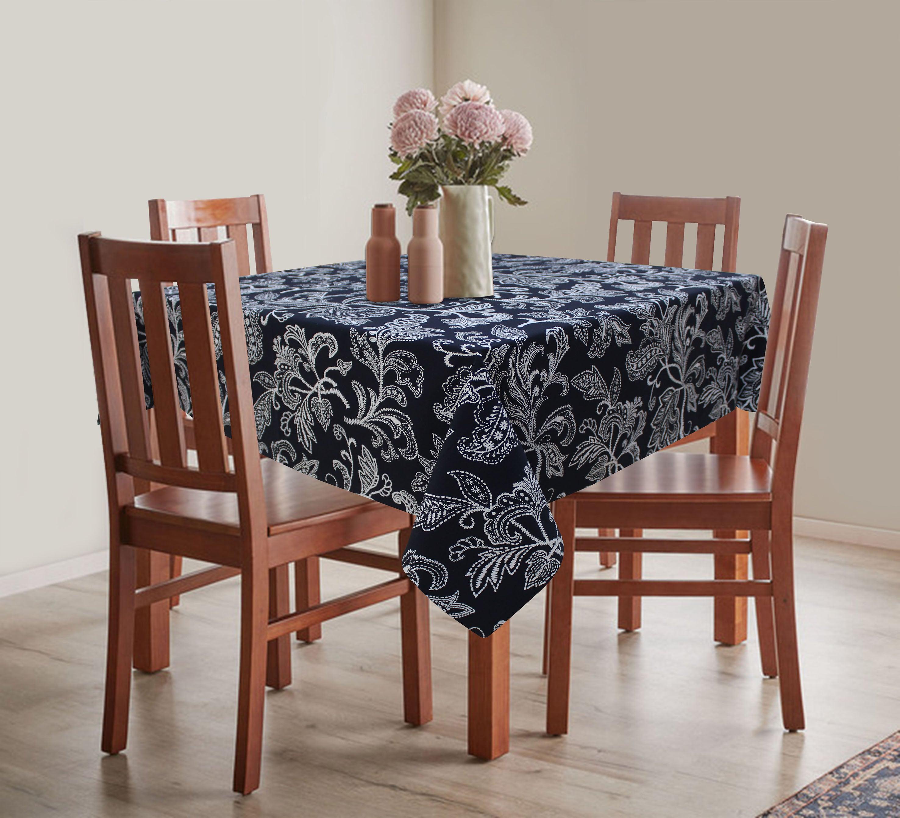 Cotton Black Flower 4 Seater Table Cloths