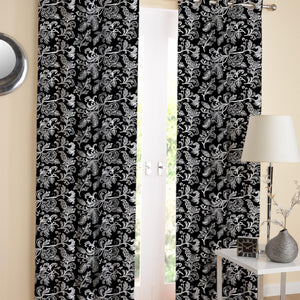 Cotton Black Flower Long 9ft Door Curtains Pack Of 2 freeshipping - Airwill