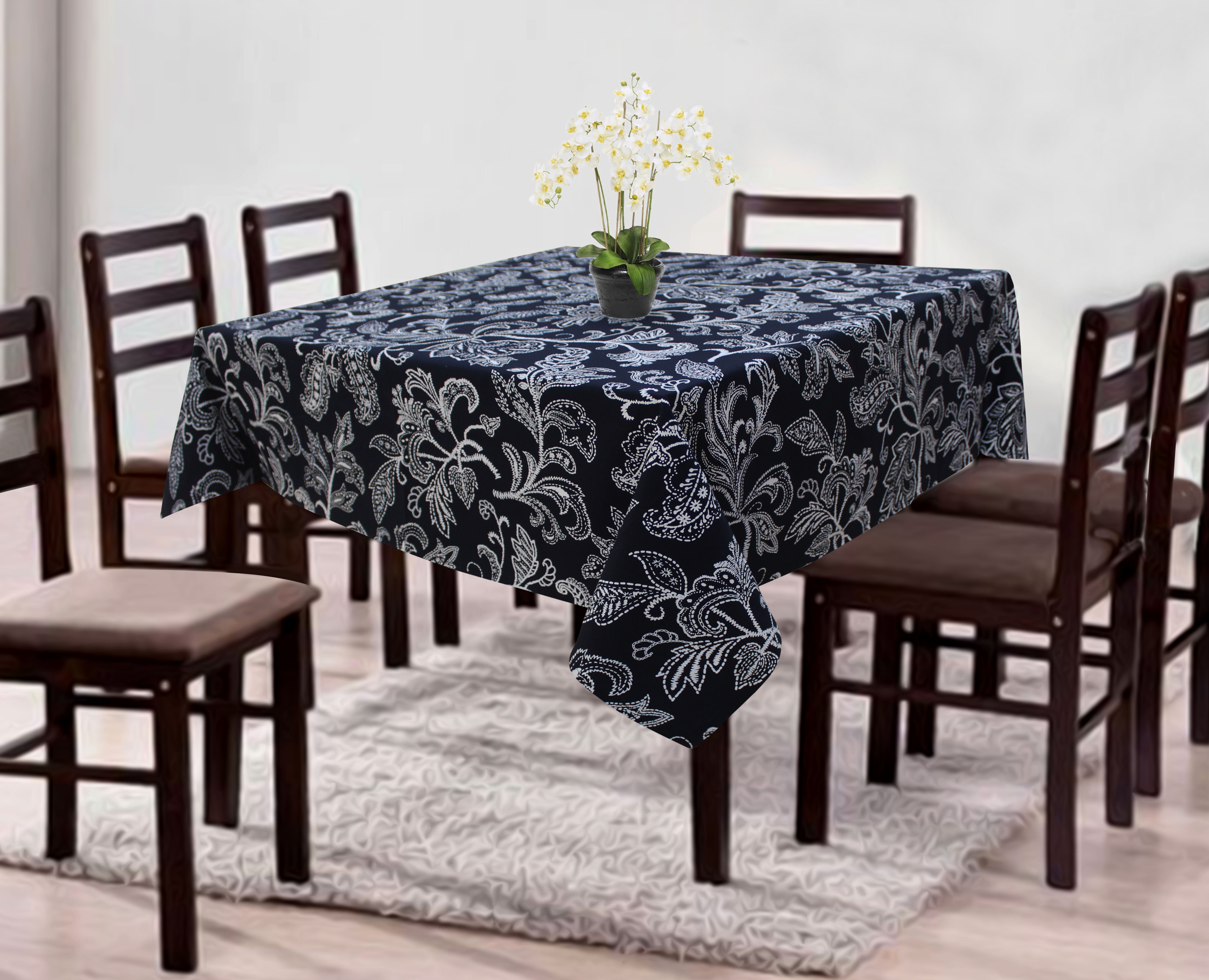 Cotton Black Flower 4 Seater Table Cloths