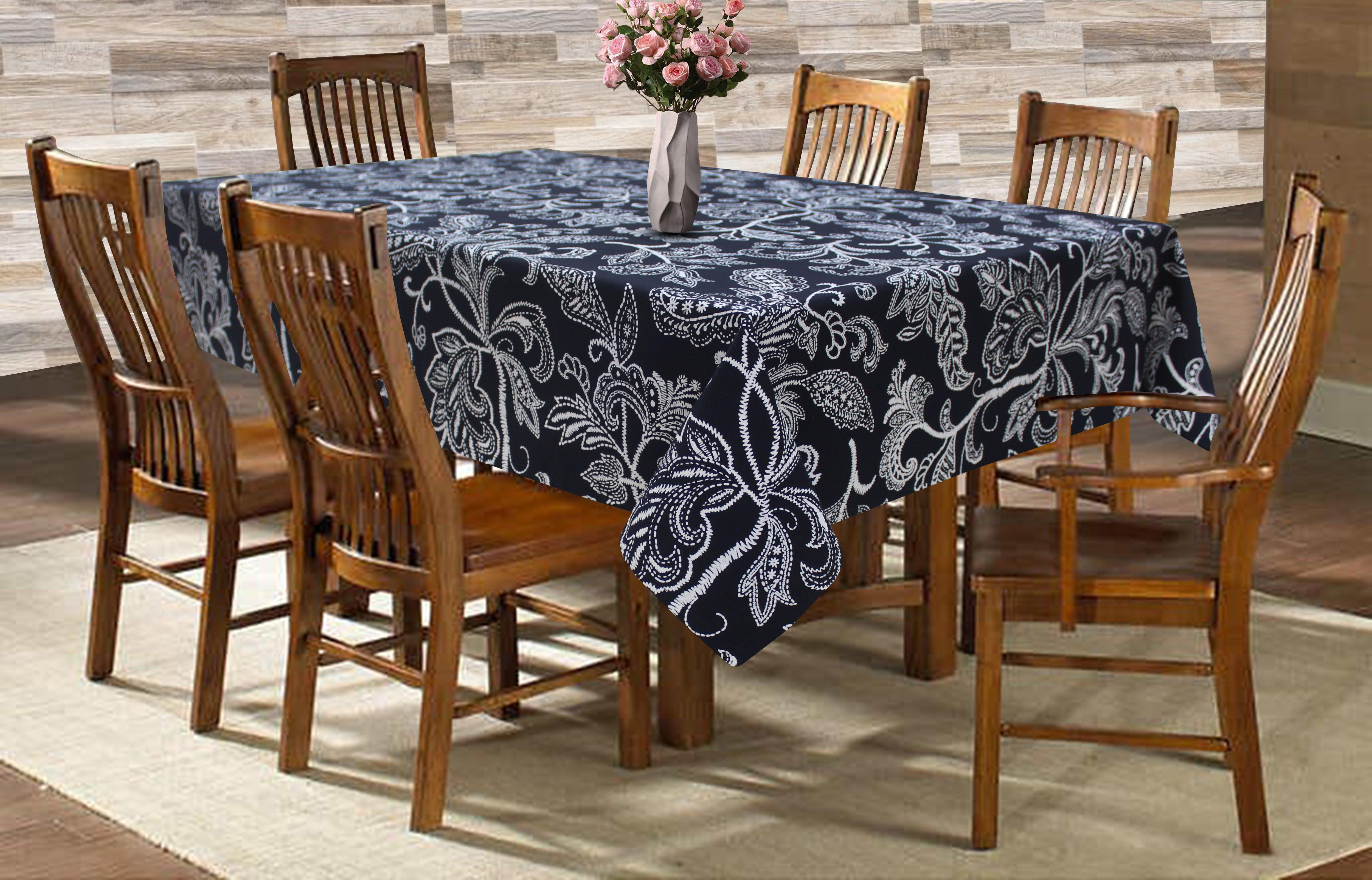 Cotton Black Flower 6 Seater Table Cloths