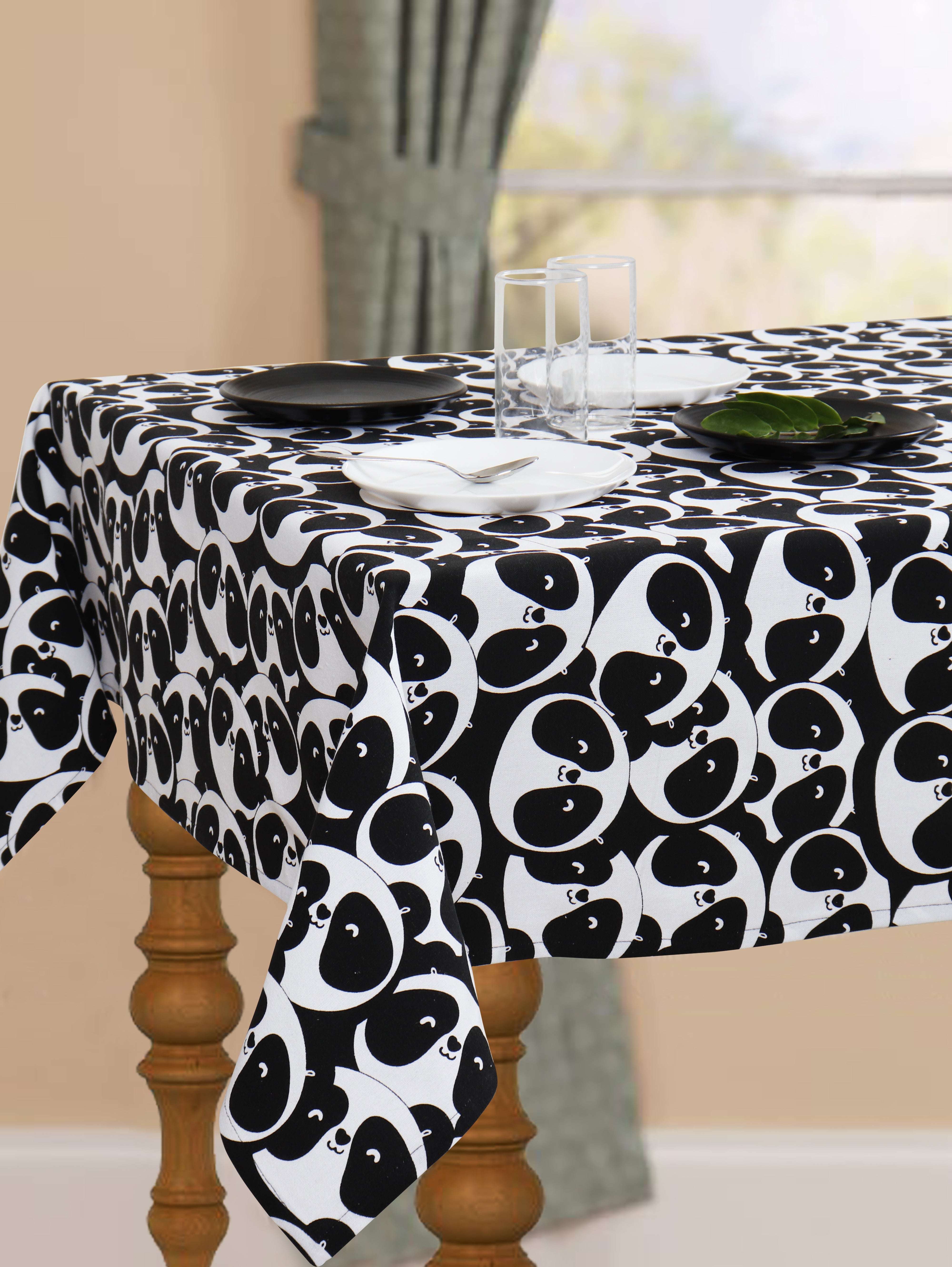 Cotton Black Panda 8 Seater Table Cloths