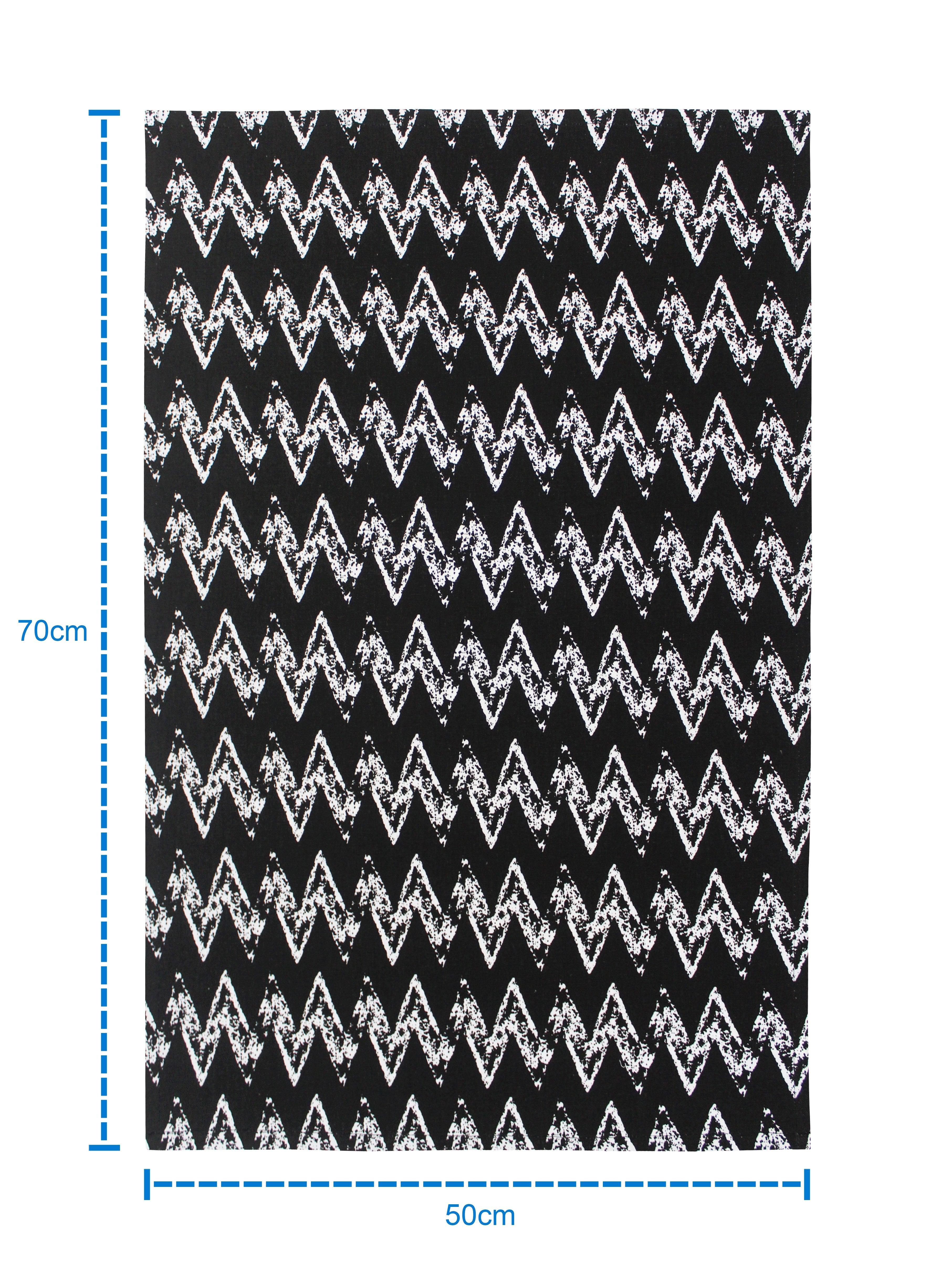 Cotton Black Zig-Zag Kitchen Towels Pack Of 4