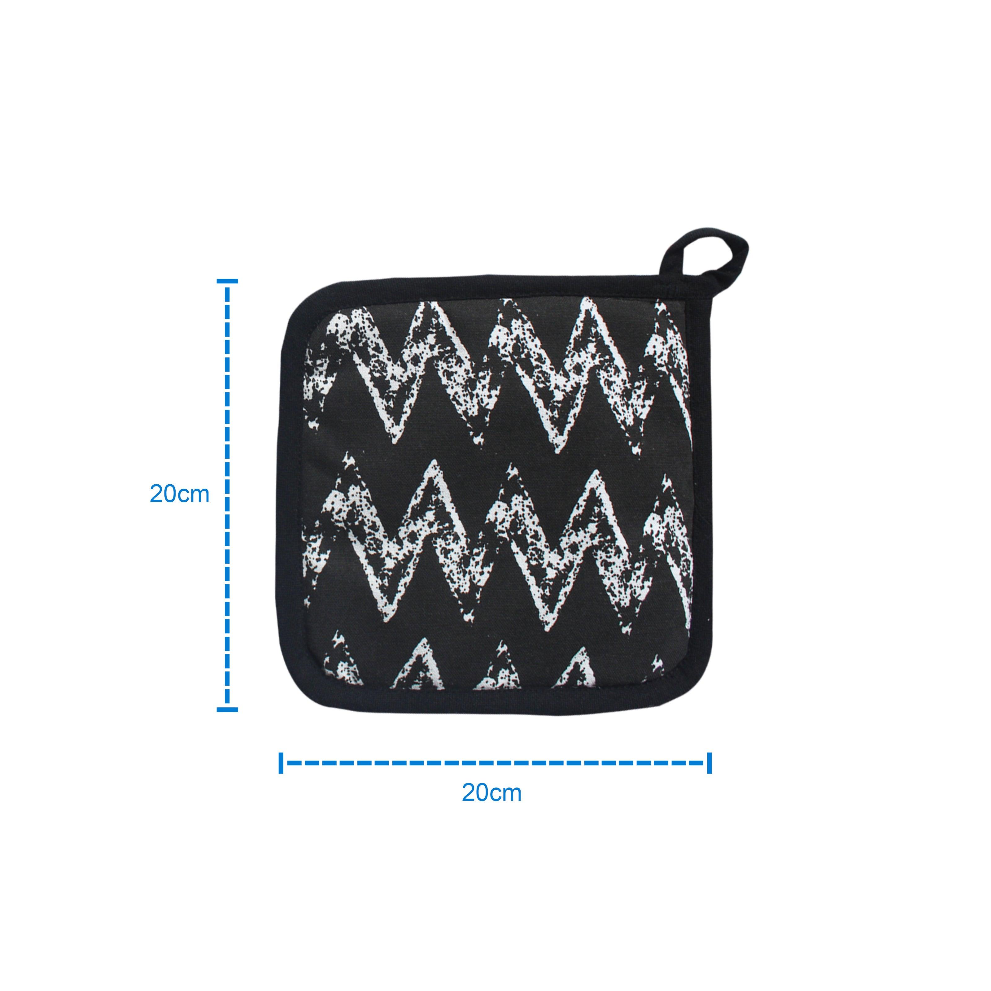 Cotton Black Zig-Zag Pot Holders Pack Of 3