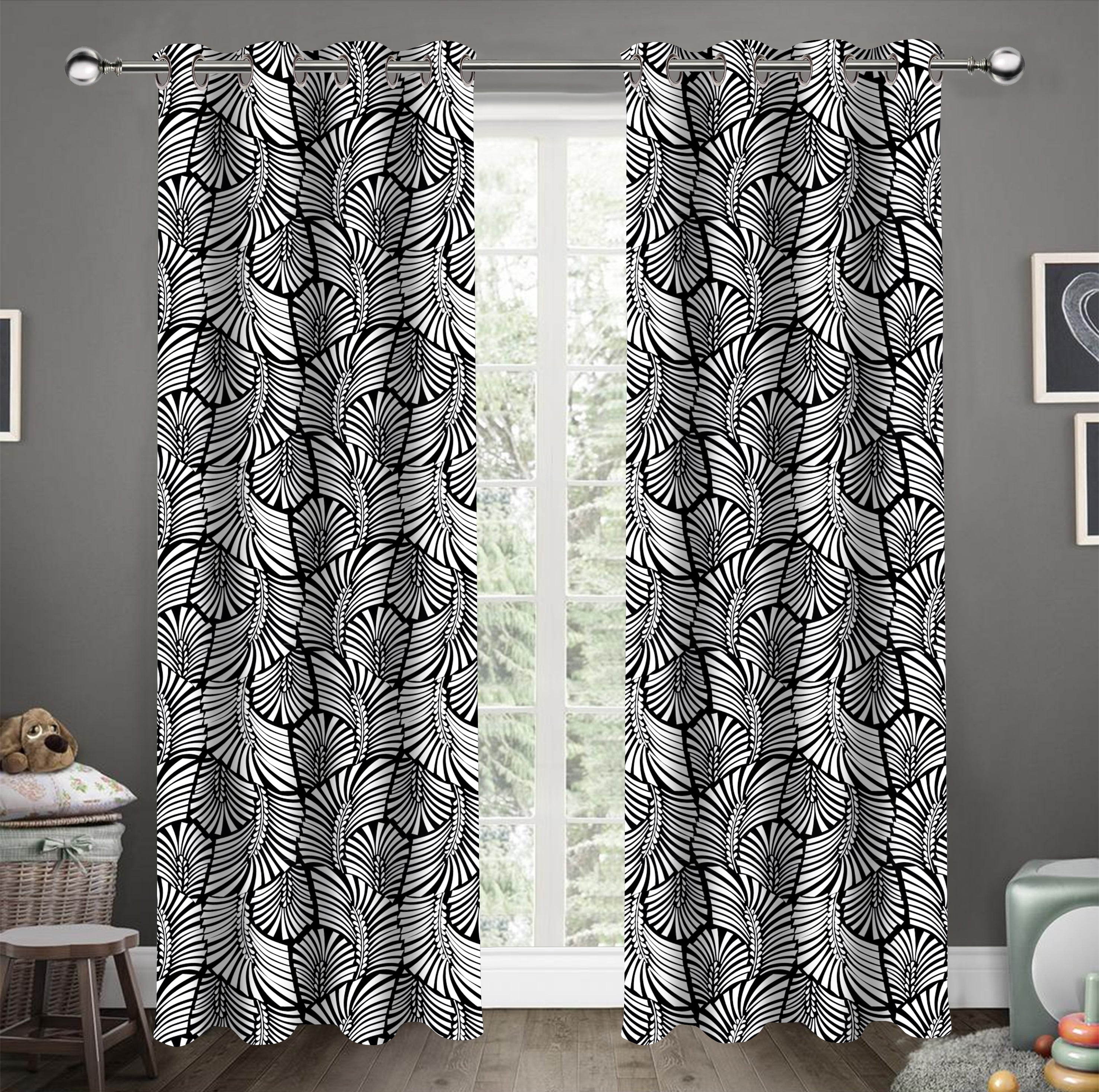 Cotton Black Zebra 5ft Window Curtains Pack Of 2
