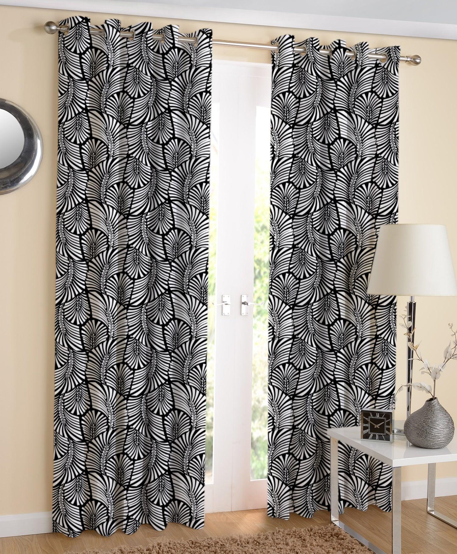 Cotton Black Zebra Long 9ft Door Curtains Pack Of 2