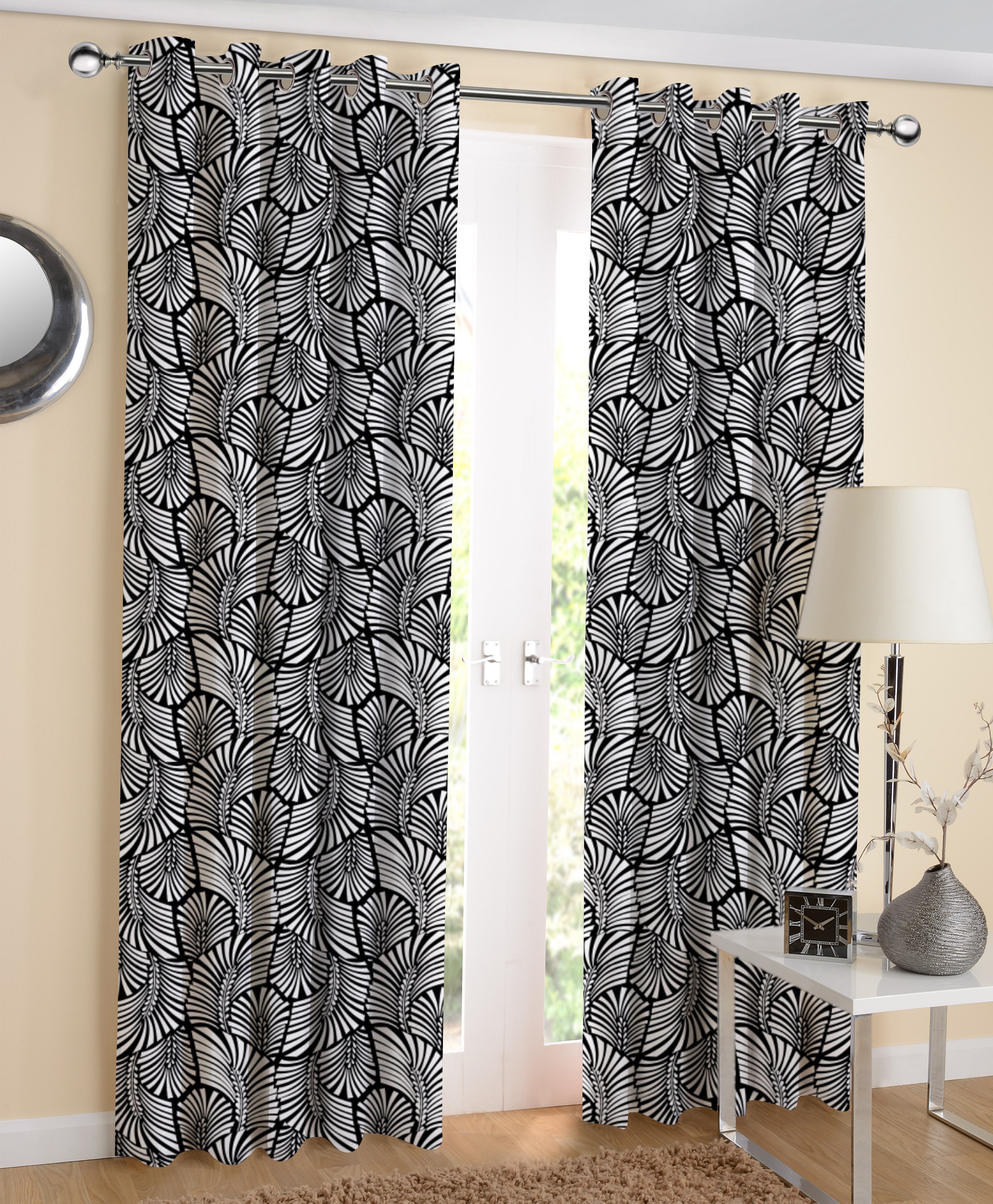 Cotton Black Zebra 7ft Door Curtains Pack Of 2