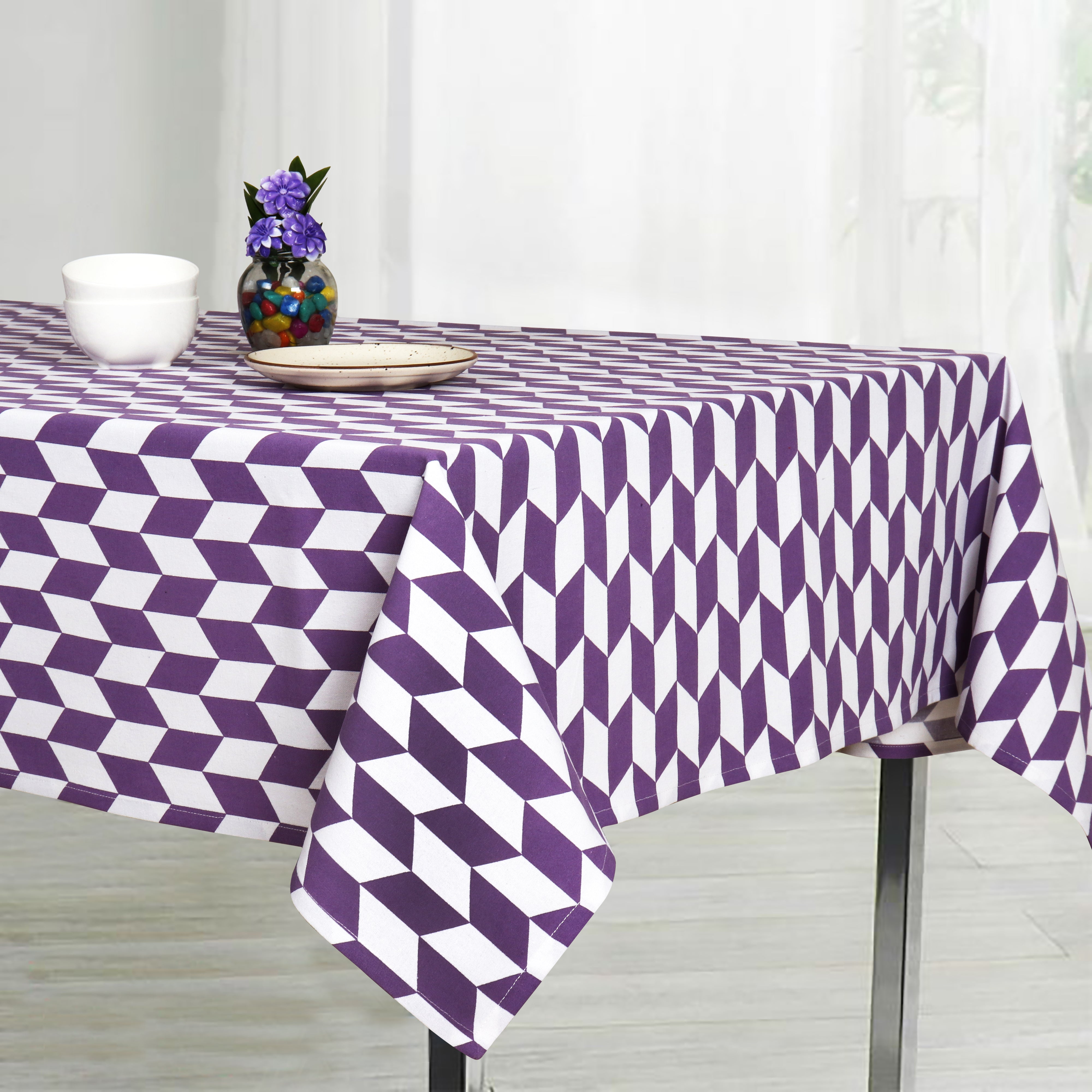 Cotton Classic Diamond Purple 6 Seater Table Cloths