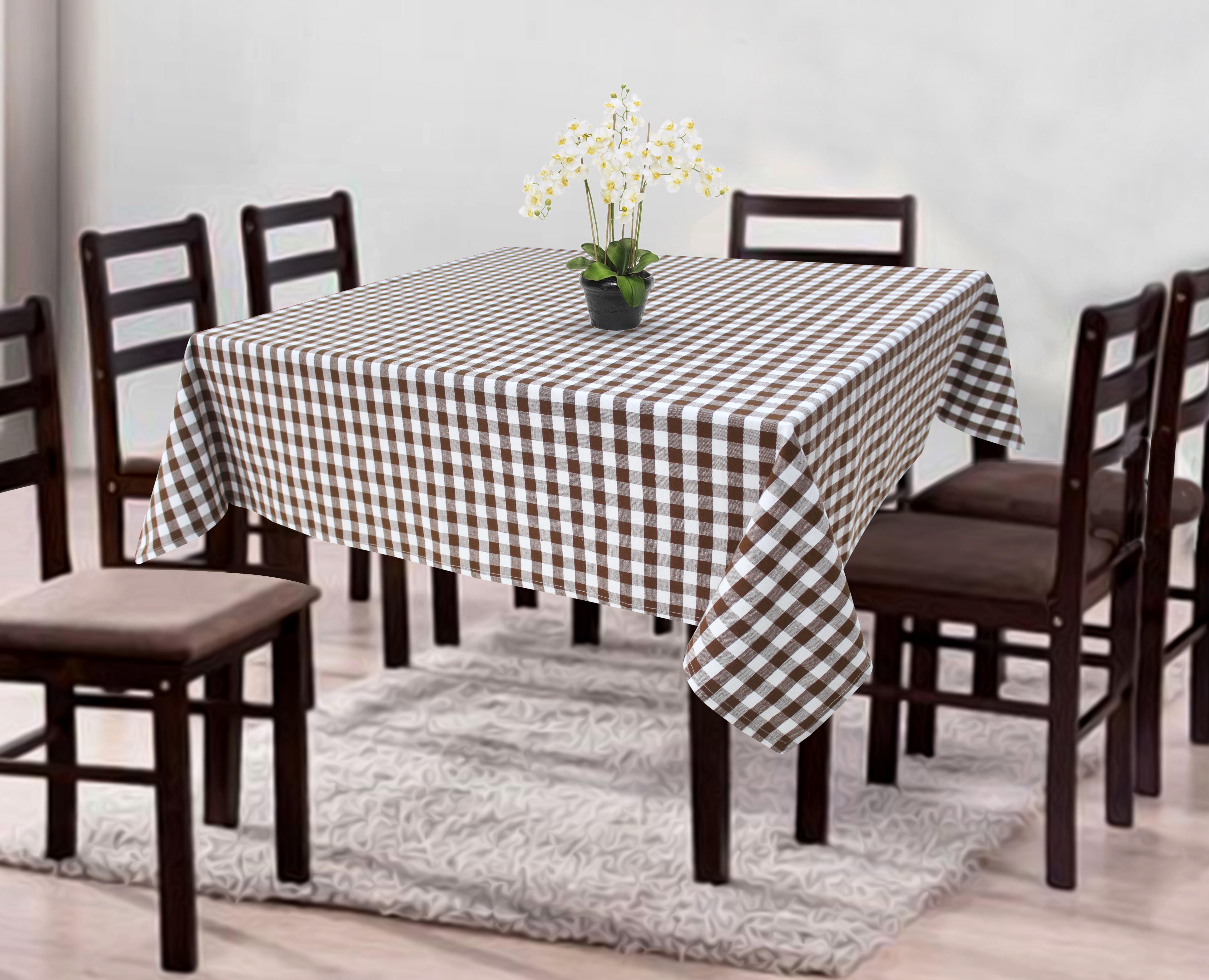Cotton Gingham Check Brown 4 Seater Table Cloths