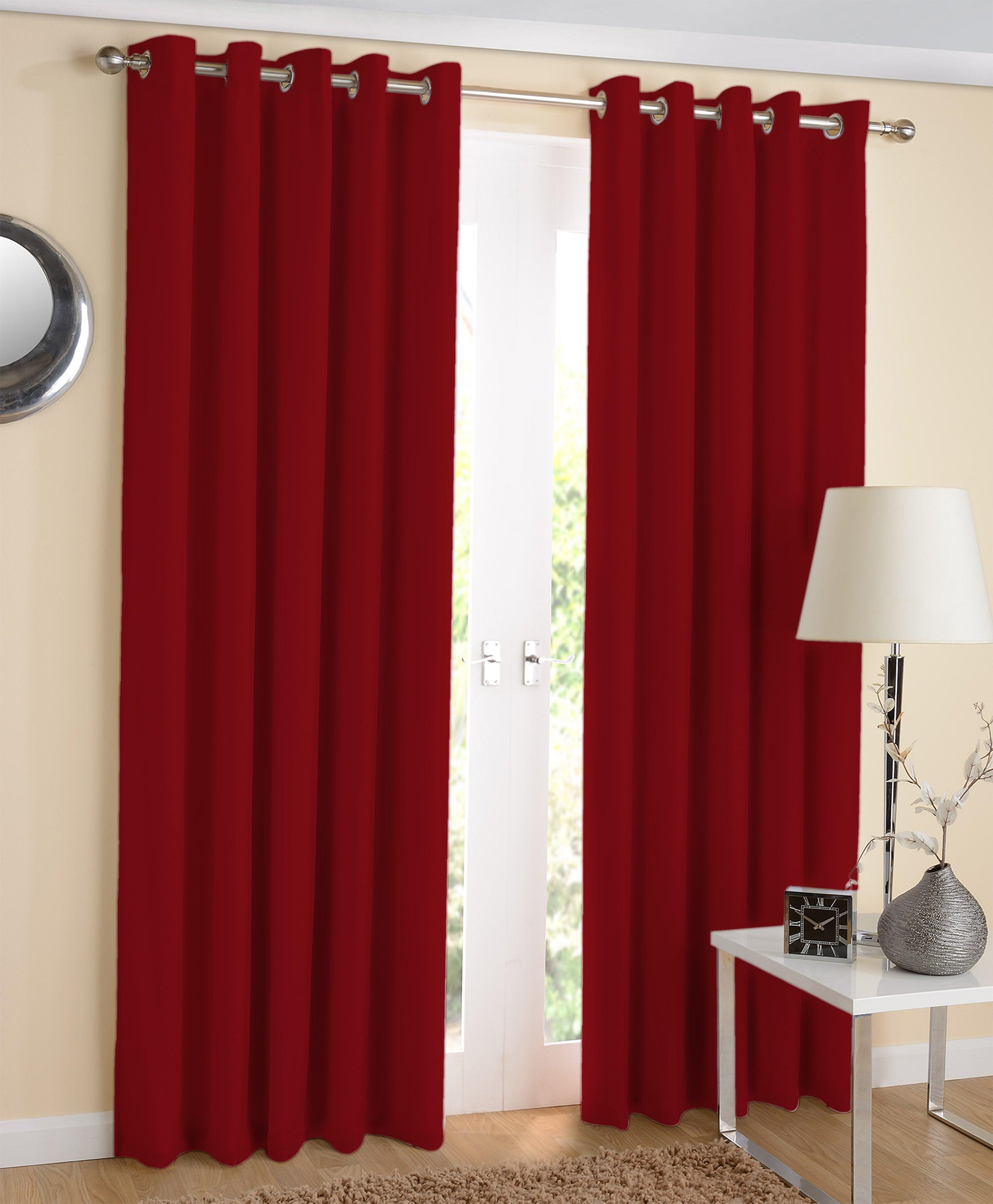 Cotton Solid Cherry Red Long 9ft Door Curtains Pack Of 2