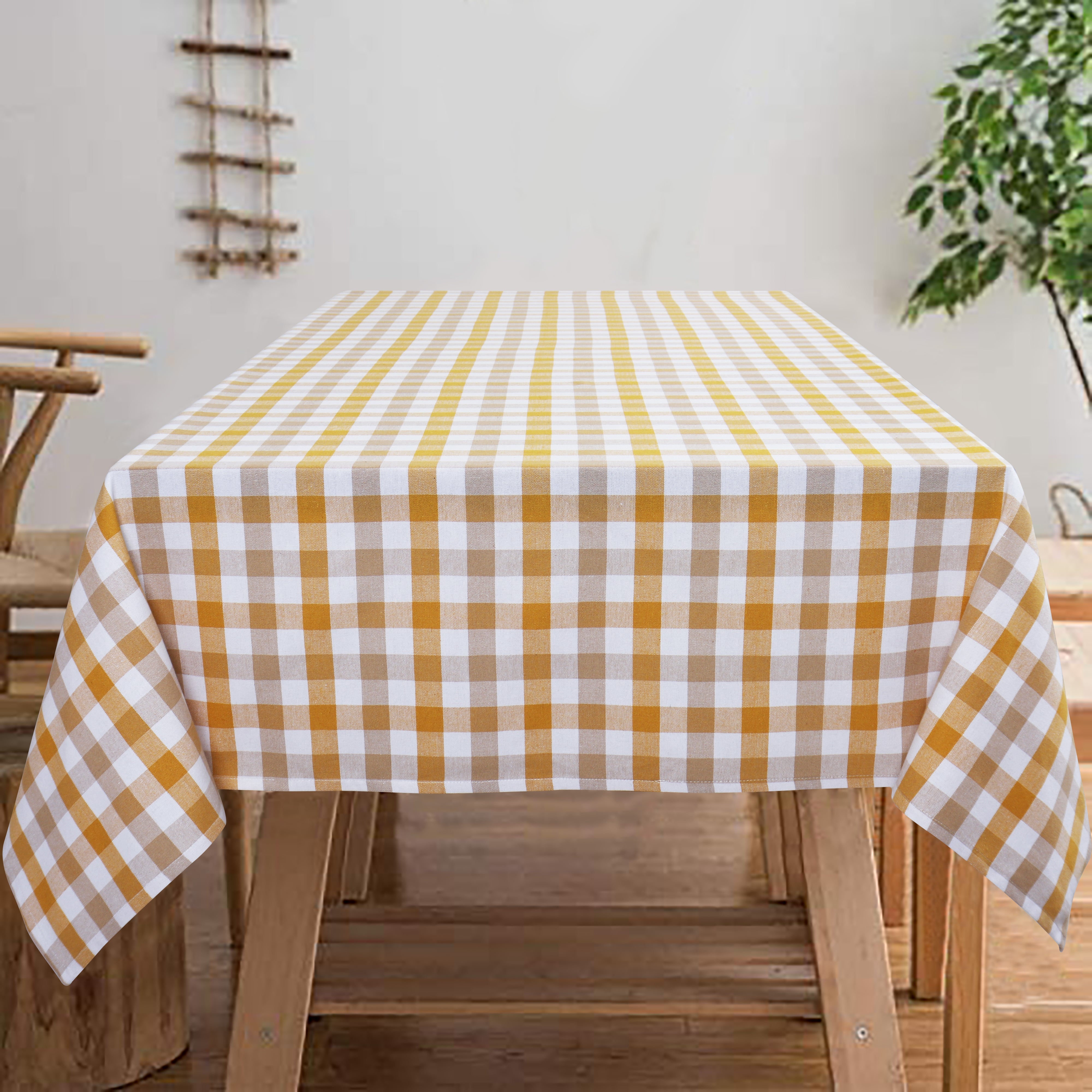 Cotton Lanfranki Yellow Check 8 Seater Table Cloths
