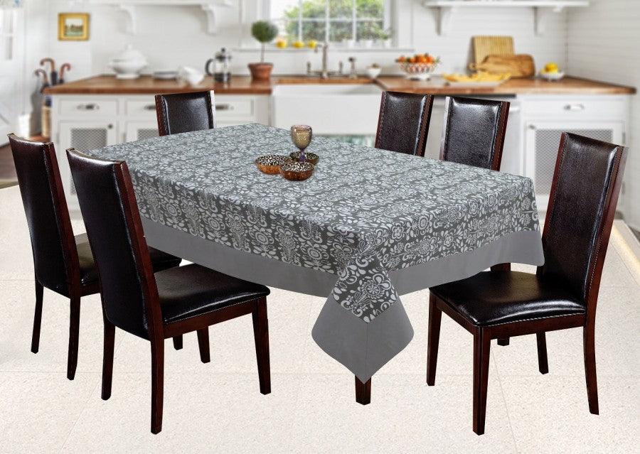 Cotton Grey Damask With Plain Border 6 Seater Table Cloths