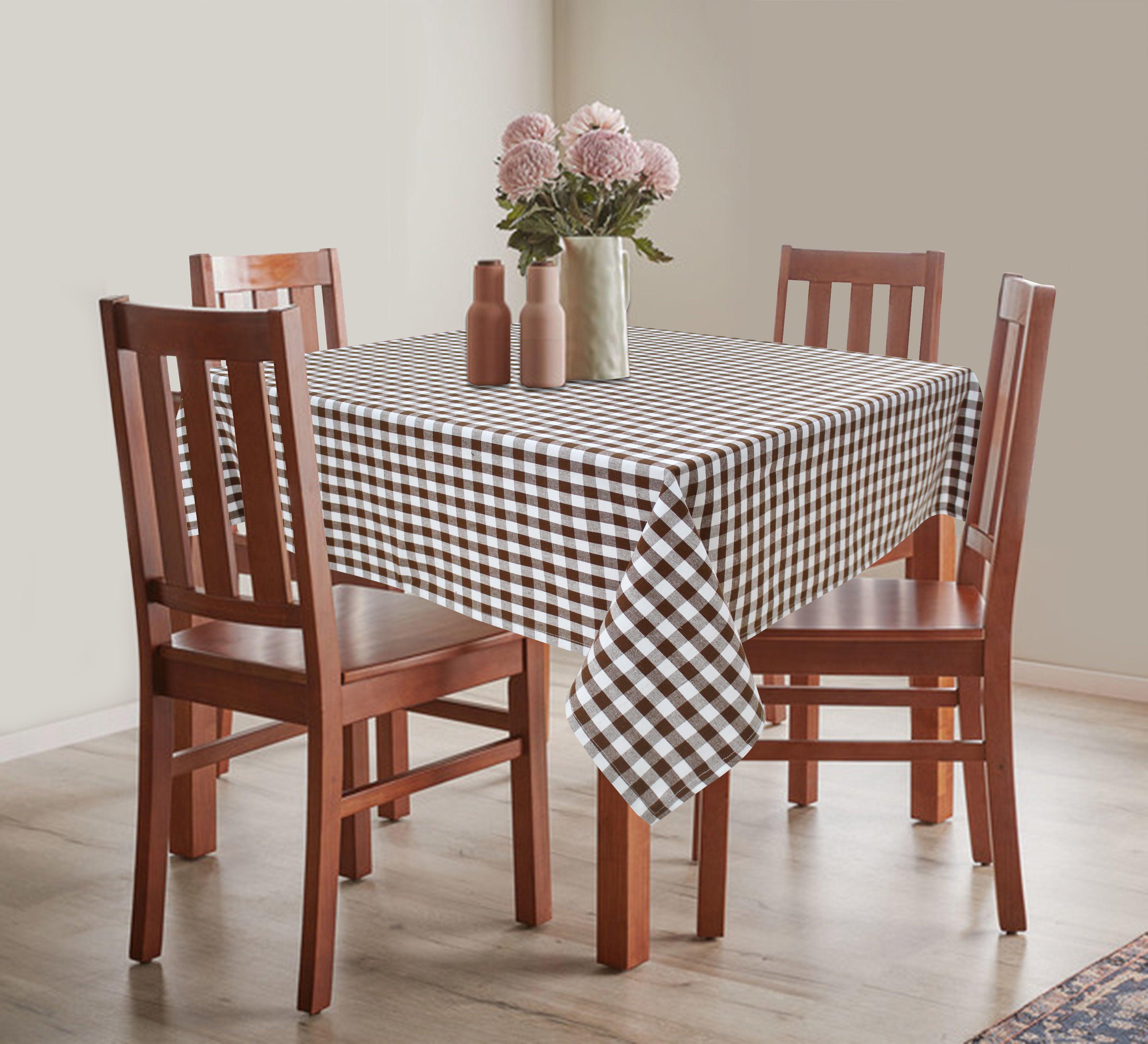 Cotton Gingham Check Brown 4 Seater Table Cloths