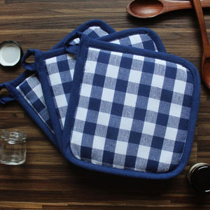 Cotton Gingham Check Blue Pot Holders Pack Of 3 freeshipping - Airwill
