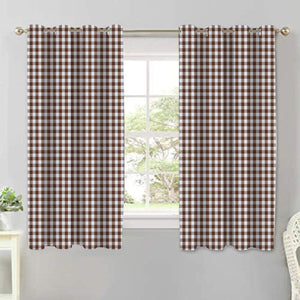 Cotton Gingham Check Brown 5ft Window Curtains Pack Of 2 freeshipping - Airwill